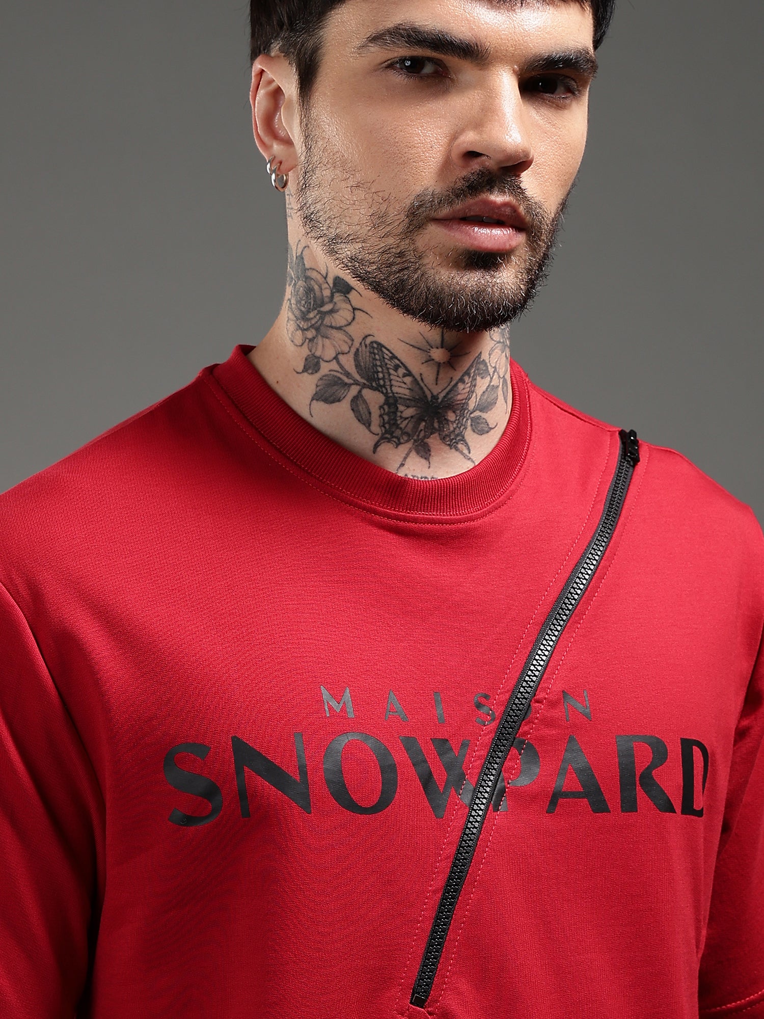 Crimson Zip Detail T-Shirt