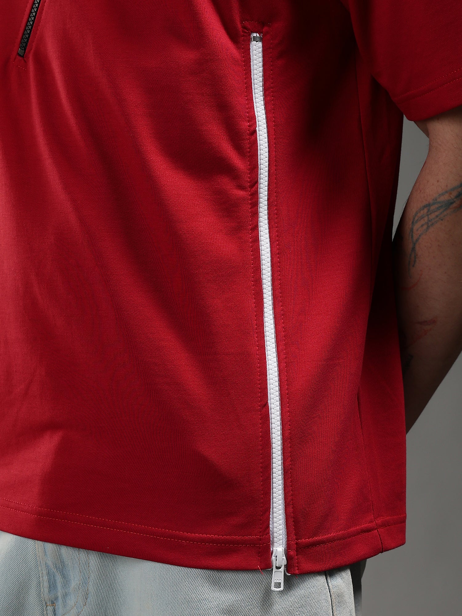 Crimson Zip Detail T-Shirt