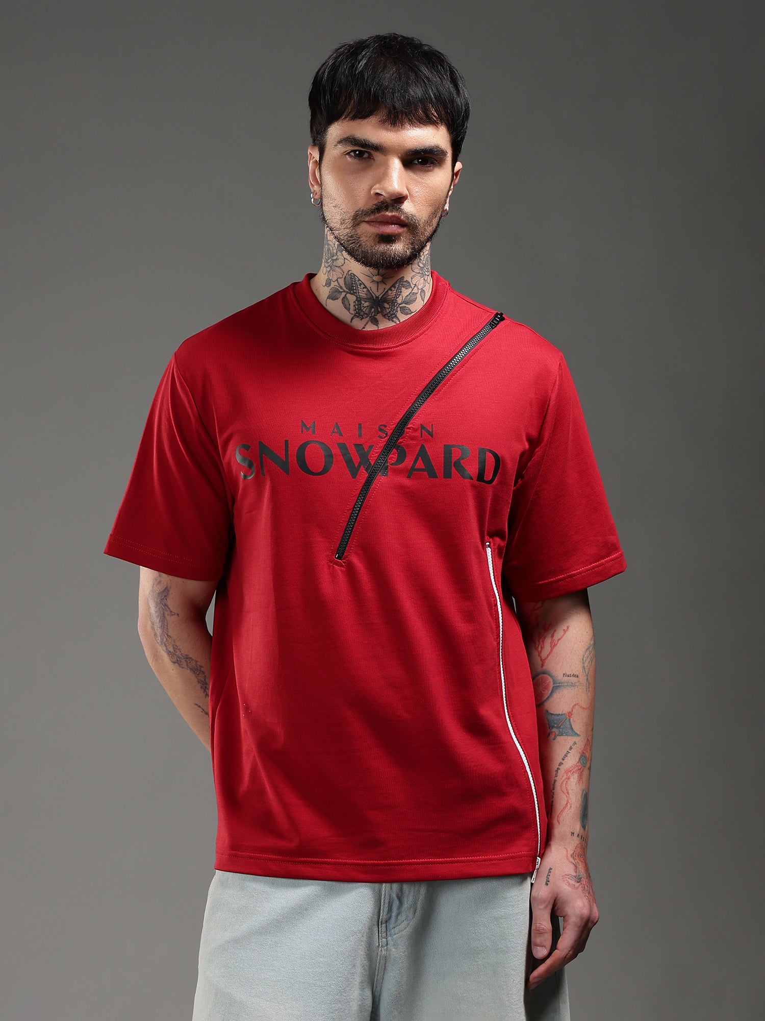 Crimson Zip Detail T-Shirt