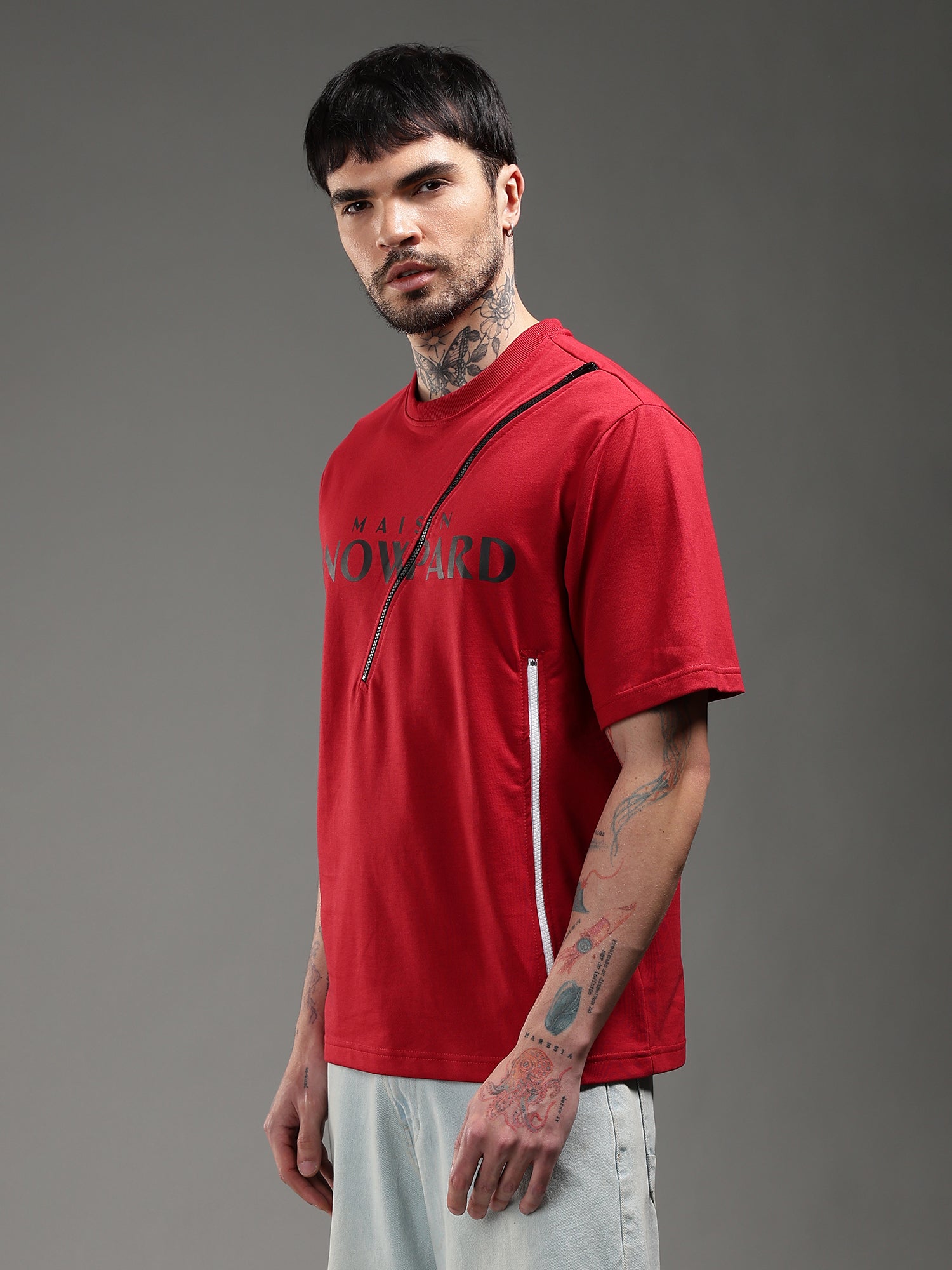 Crimson Zip Detail T-Shirt