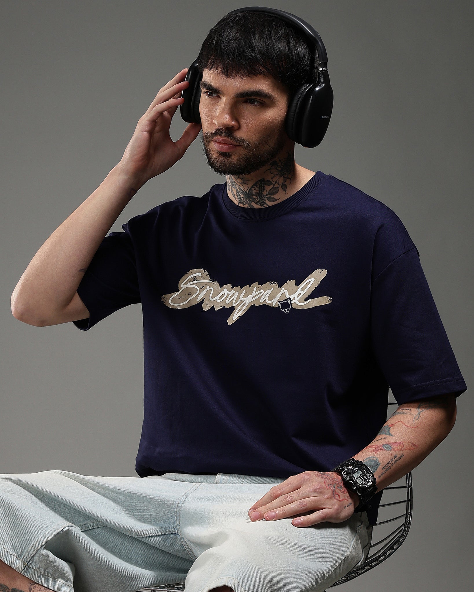 Snowpard The Art Relaxed Tee Navy — front view, men's graphic t-shirt India
