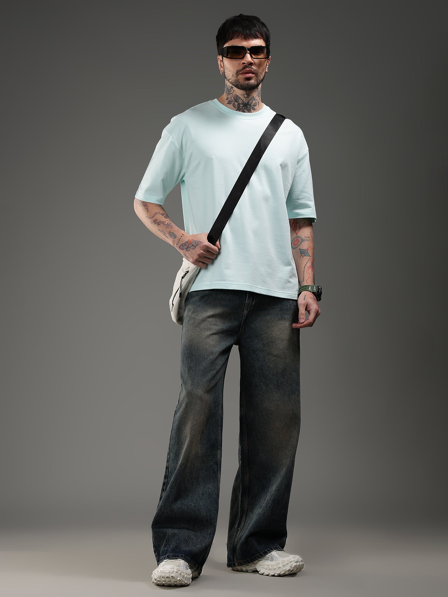 SNOWPARD Untamed Script Supima T-Shirt Aqua Mist - Model Wearing | Premium Men's Fashion India
