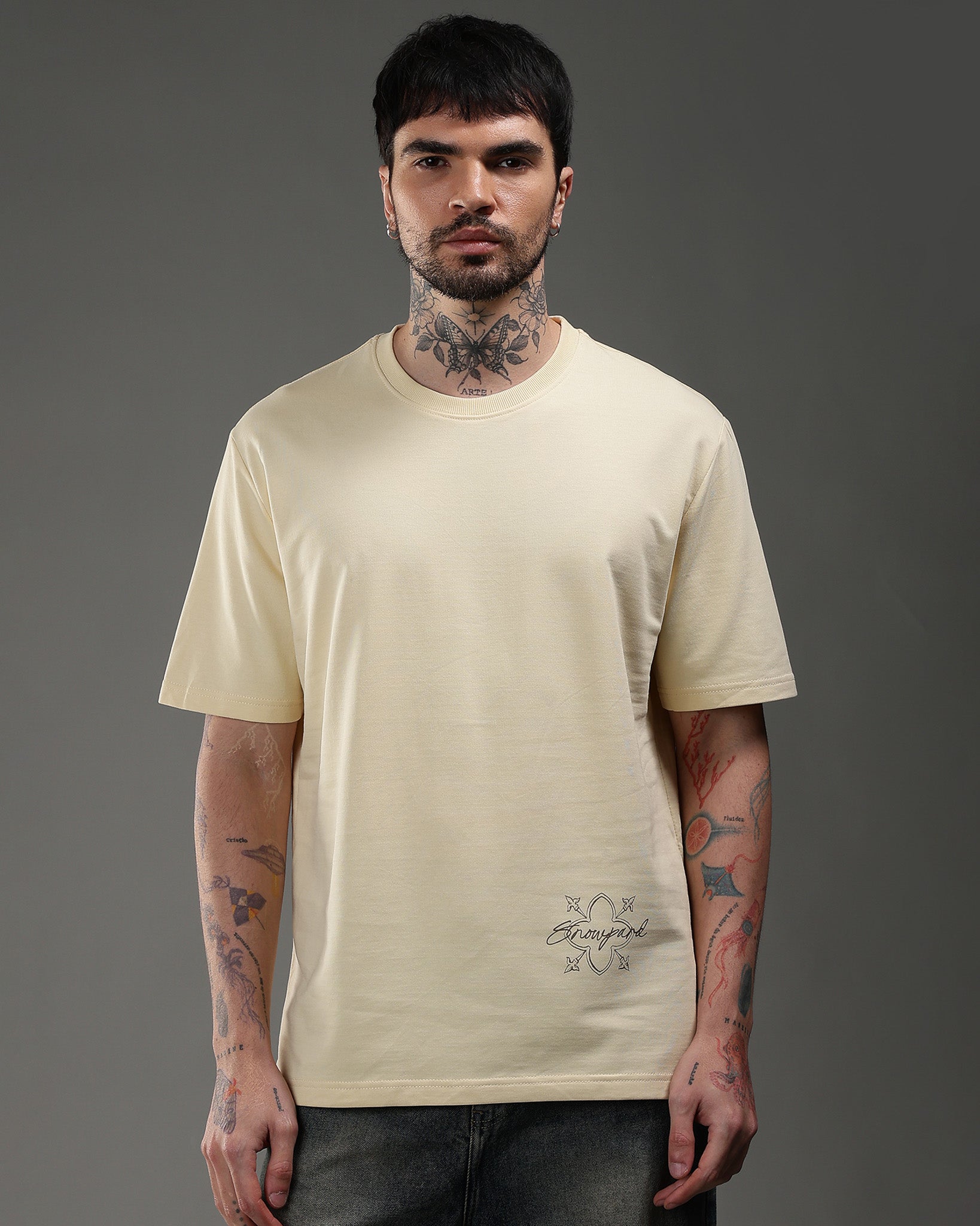 Snowpard Desert Sigil Relaxed Tee Sand Beige — back view, oversized sigil outline artwork