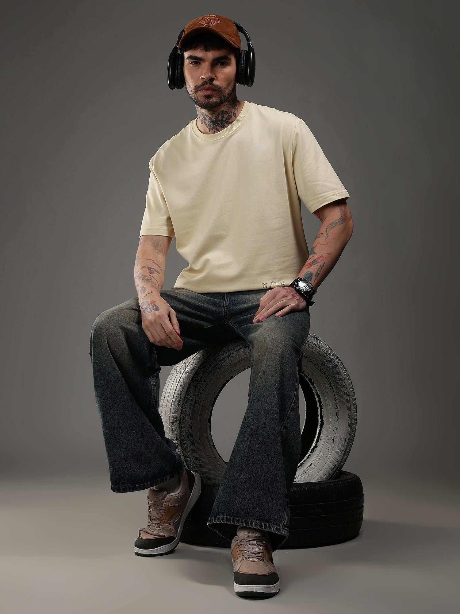 SNOWPARD Desert Sigil T-Shirt Sand Beige - Model Wearing | Premium Men's Fashion India