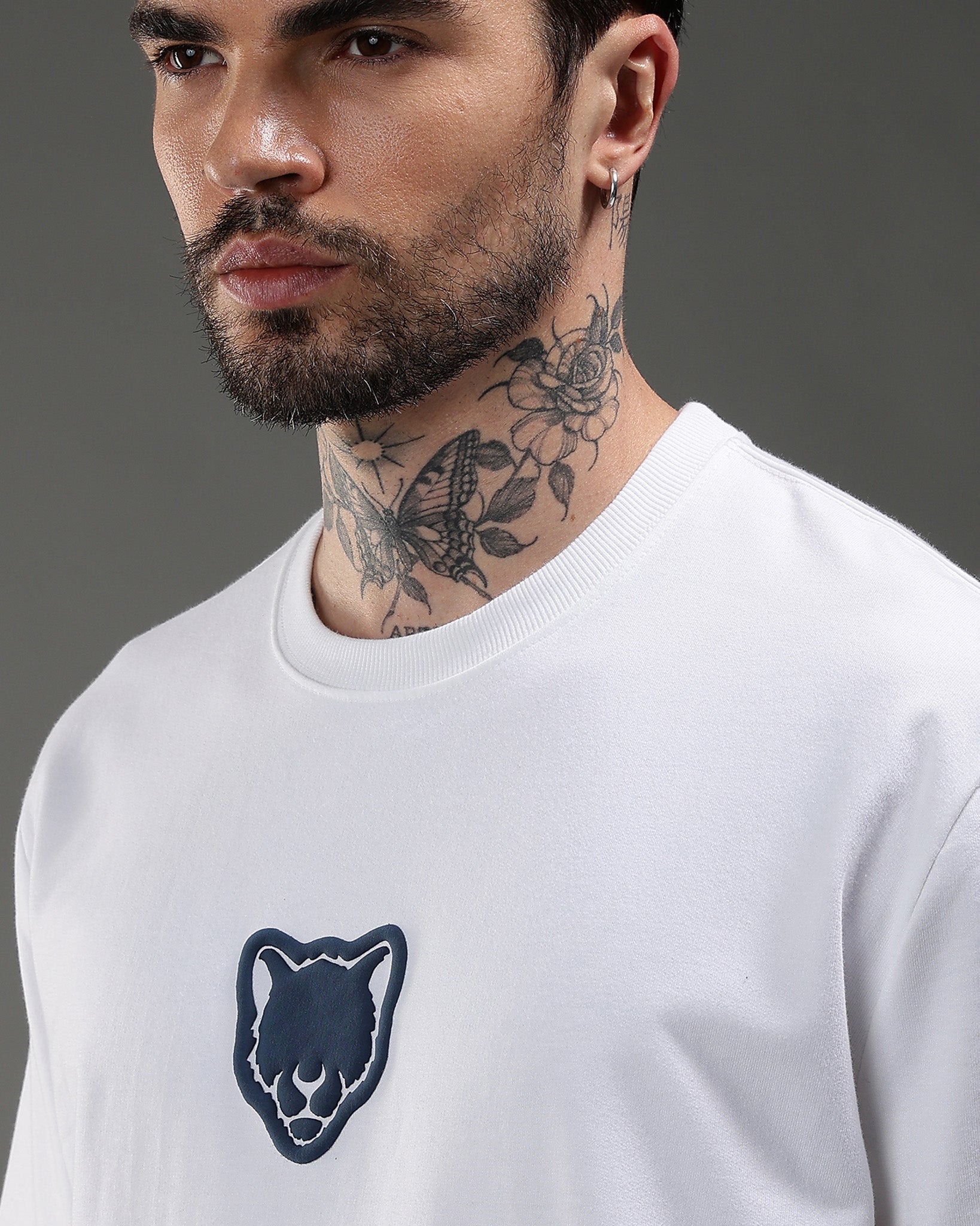 Snowpard Shadow Story Puff Print Tee White — back view, oversized leopard SHADOW puff print