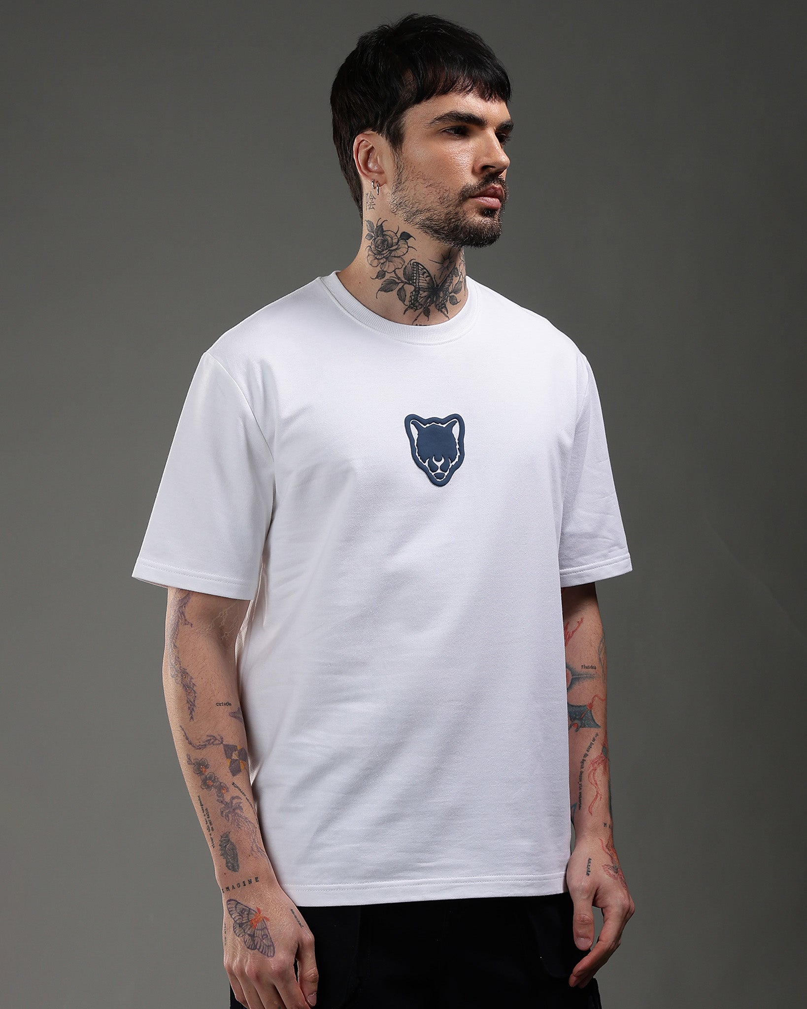 Snowpard Shadow Story Puff Print Tee White — front view, men's puff print t-shirt India
