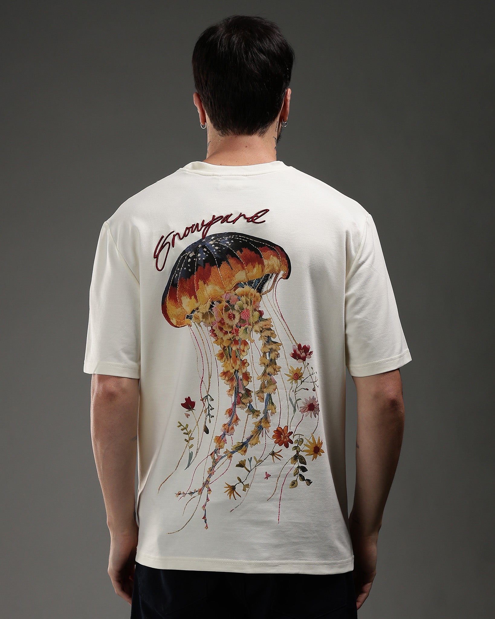 Snowpard Sting Hard Relaxed Tee Off White — front view, men's graphic t-shirt India