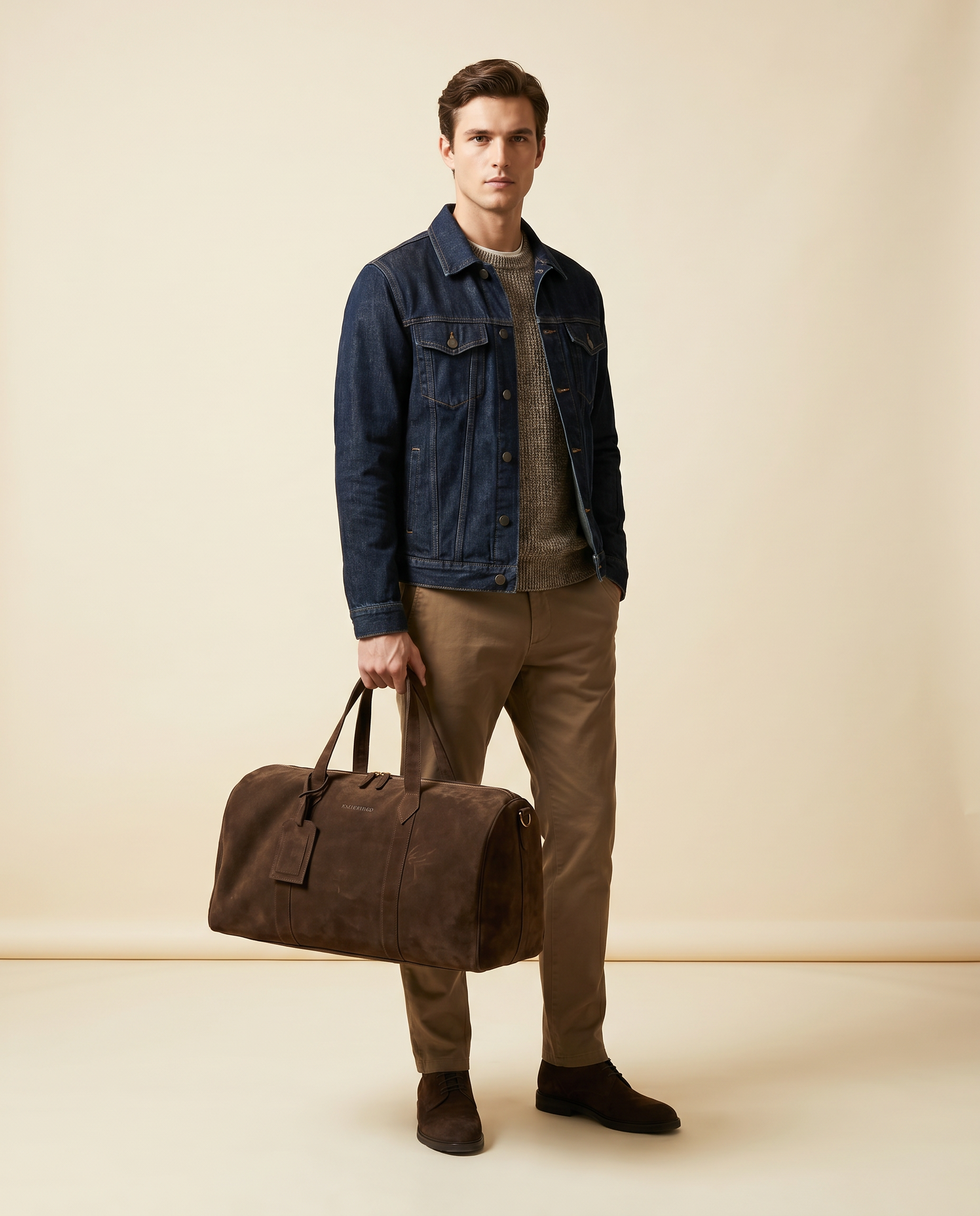Snowpard Suru Duffel chocolate brown suede travel bag front view