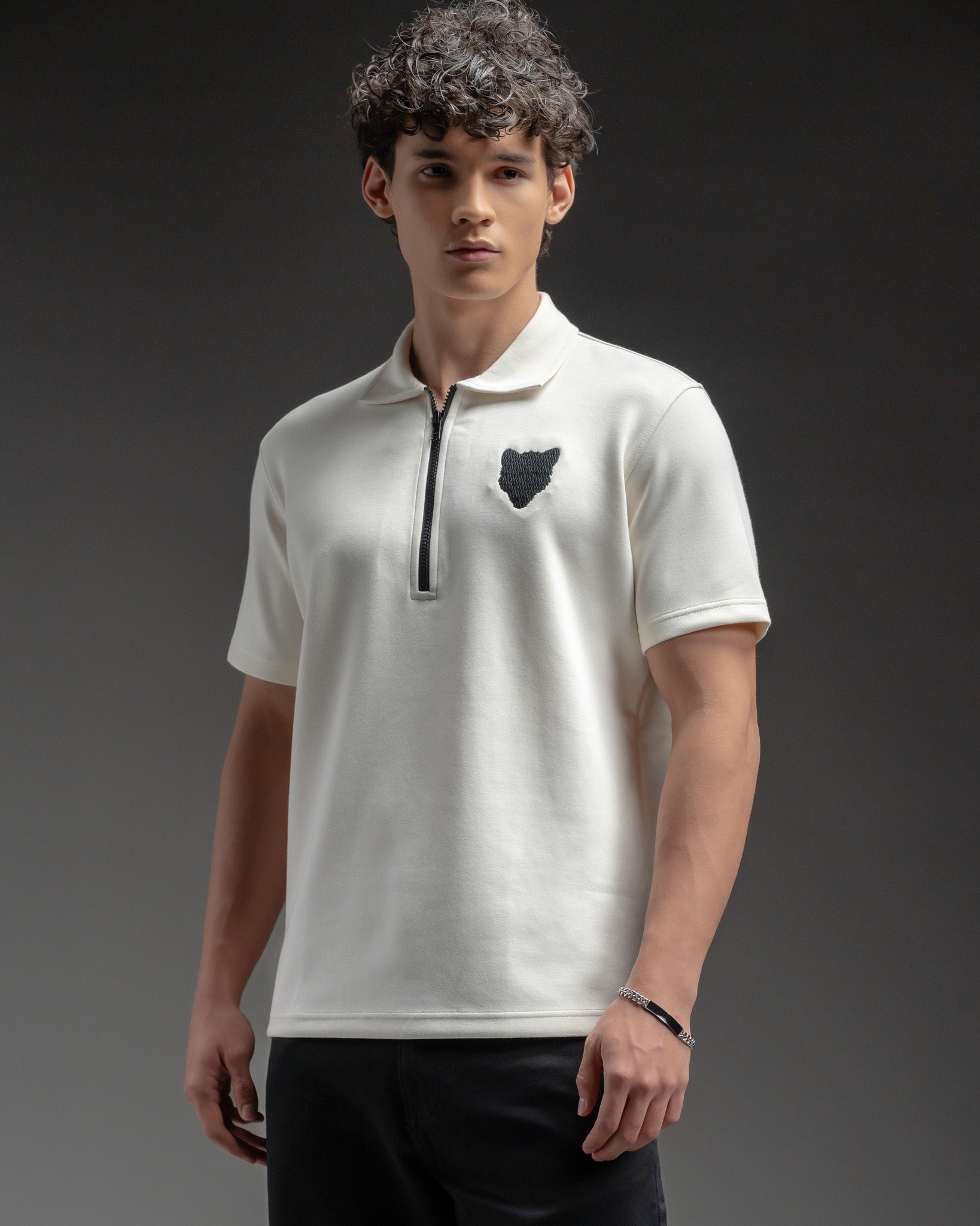 Snowpard Milan Zip Polo White — front view, men's zip collar polo shirt India