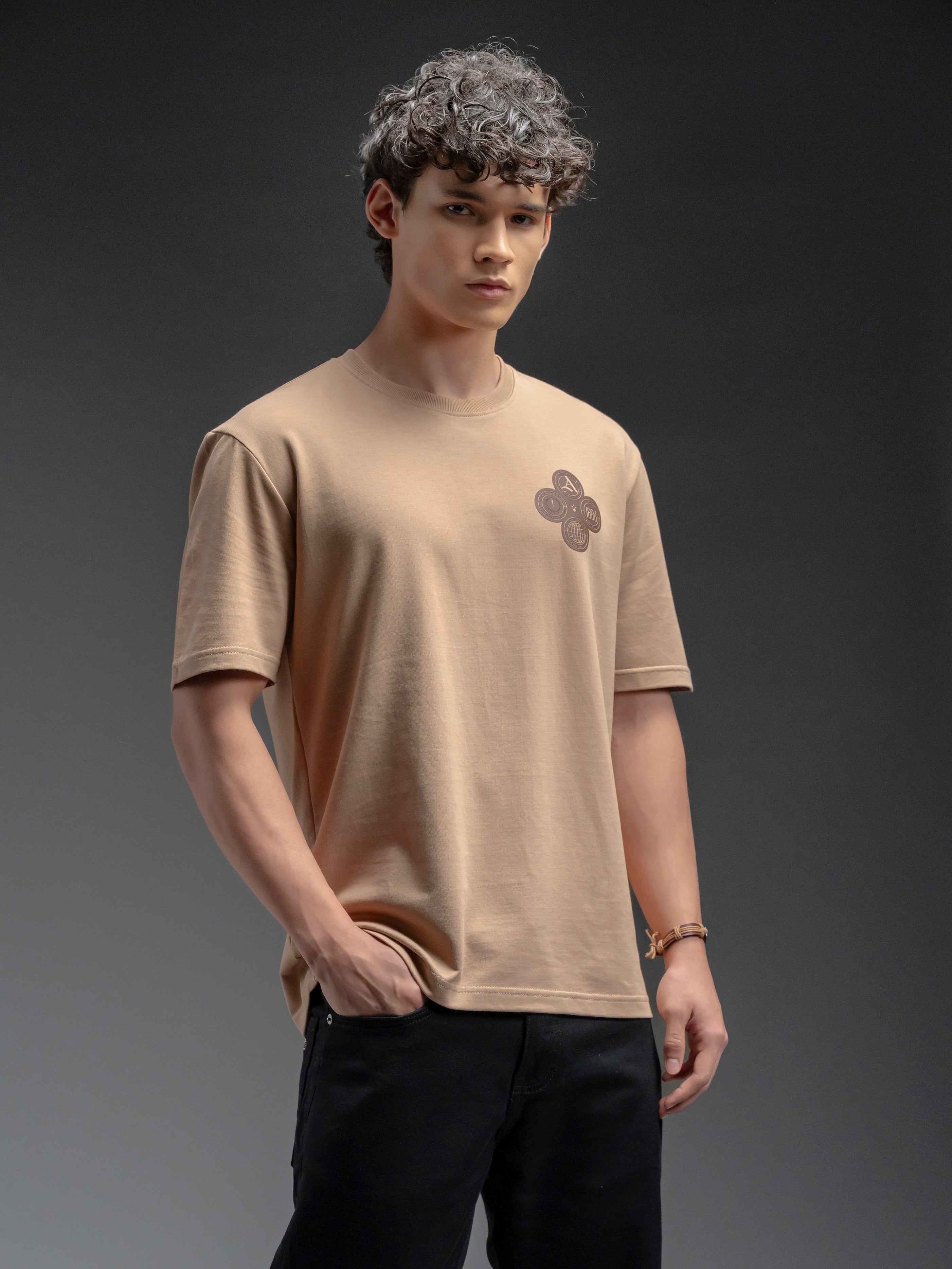 SNOWPARD Club Crest Supima T-Shirt Desert Tan - Side View | Regular Fit Supima Cotton Tee