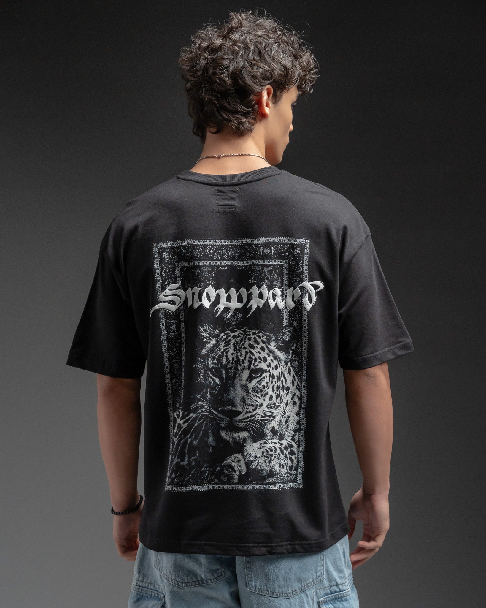 Snowpard Black Carpet Oversized Tee — front view, men's graphic oversized t-shirt India