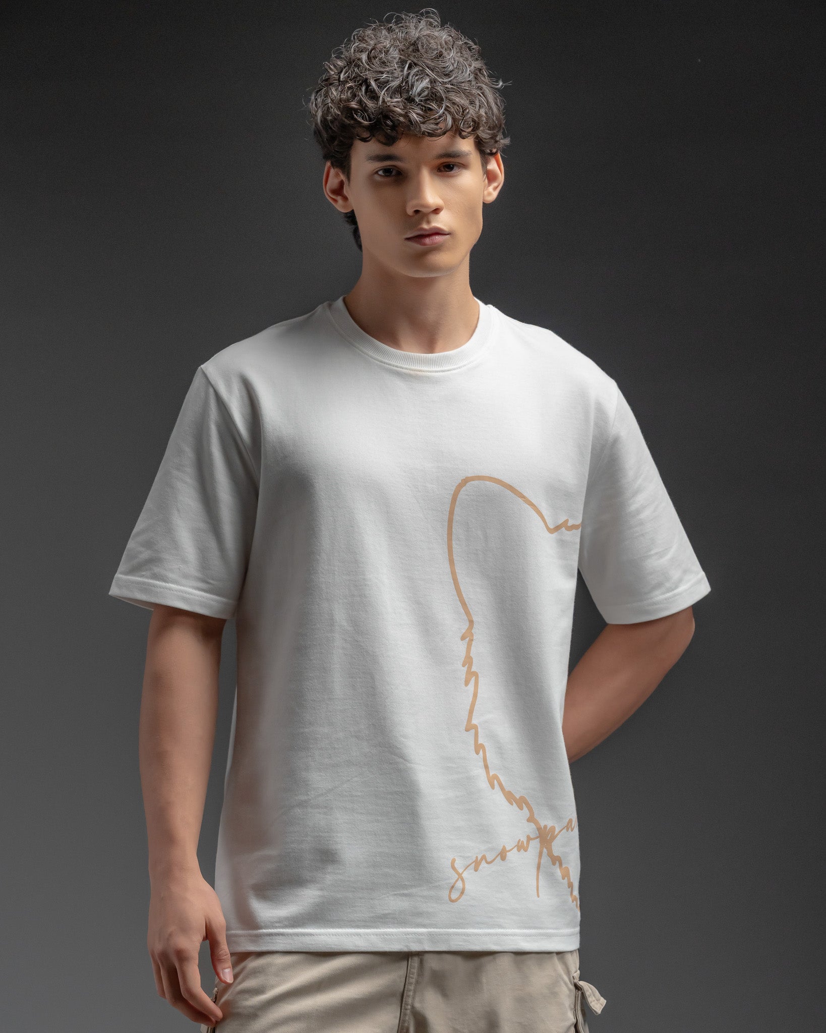 Snowpard Signature Script Tee White — front view, men's graphic t-shirt India