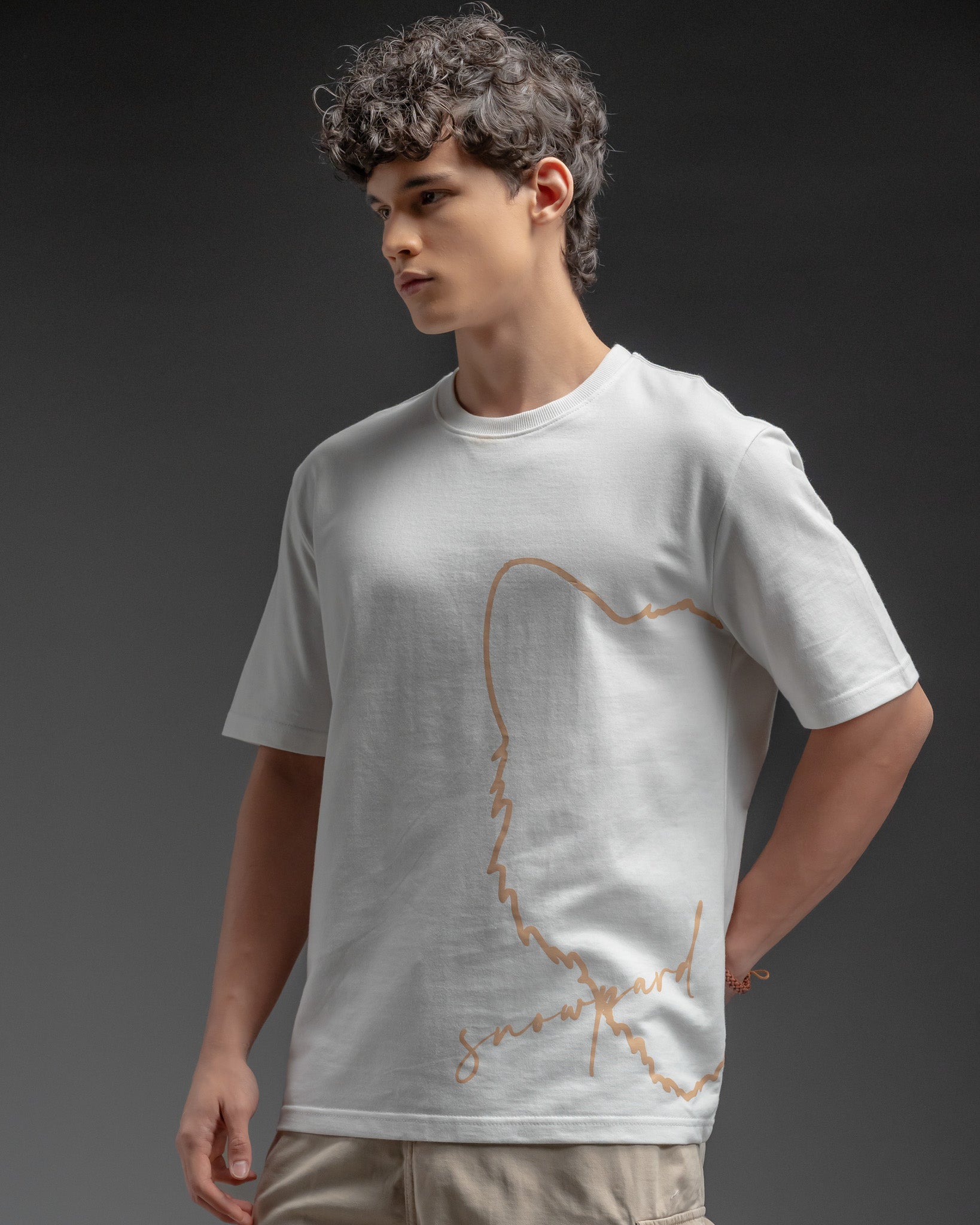 Snowpard Signature Script Tee White — back view, elongated signature script print