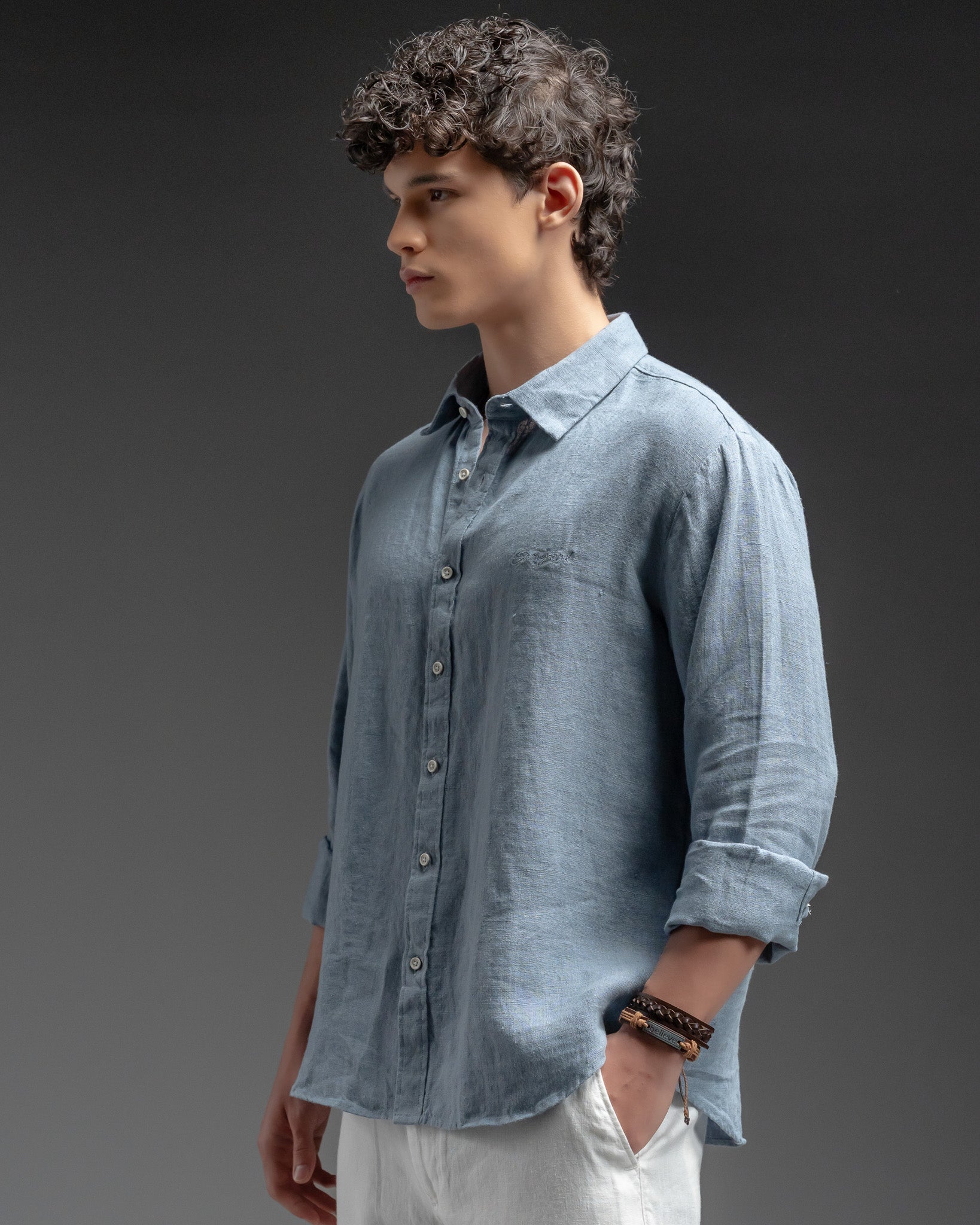 Snowpard Lucca Linen Shirt Blue — side view, breathable linen casual shirt