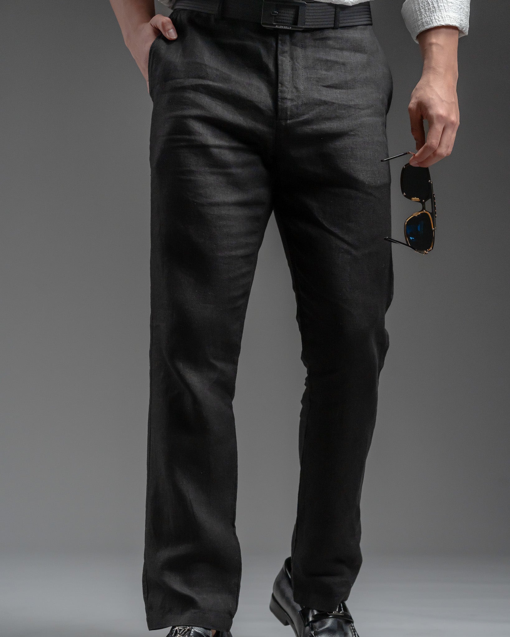 Snowpard Lino Linen Trouser Black — front view, men's 100% linen trousers India