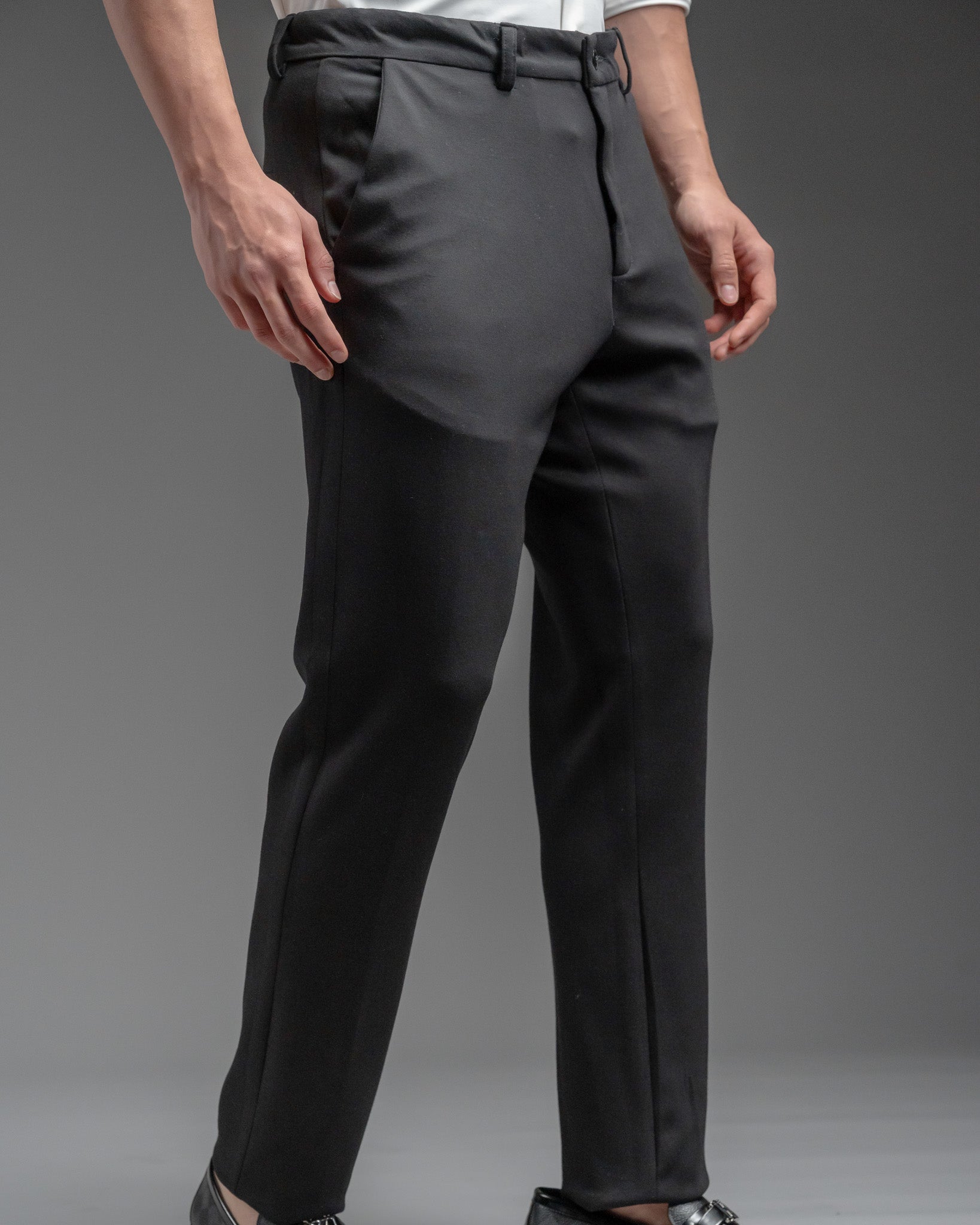Snowpard Lyon Stretch Trouser Black — front view, men's scuba stretch trousers India
