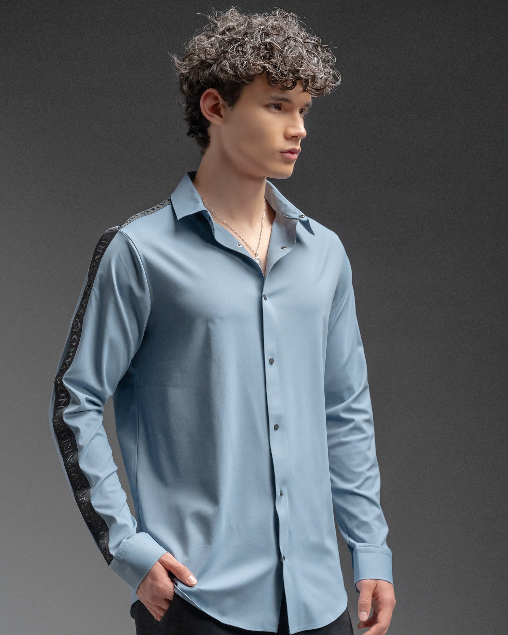 Snowpard Tacta Bonded Shirt Sky Blue — side view, nylon elastane formal shirt