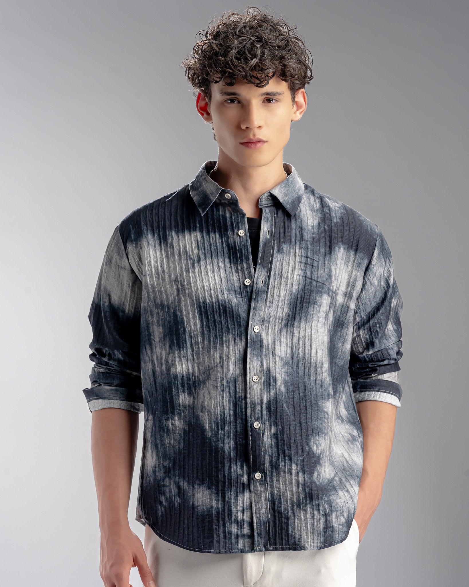 Snowpard Capri Crinkle Shirt Navy — front view, men's crinkle nylon shirt India