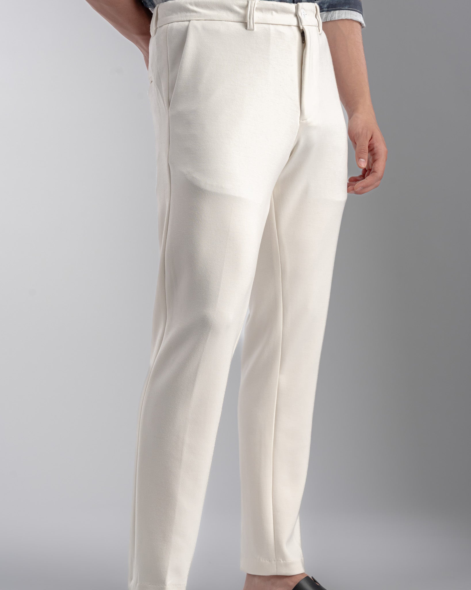 Snowpard Lyon Stretch Trouser White — side view, tailored fit stretch trouser