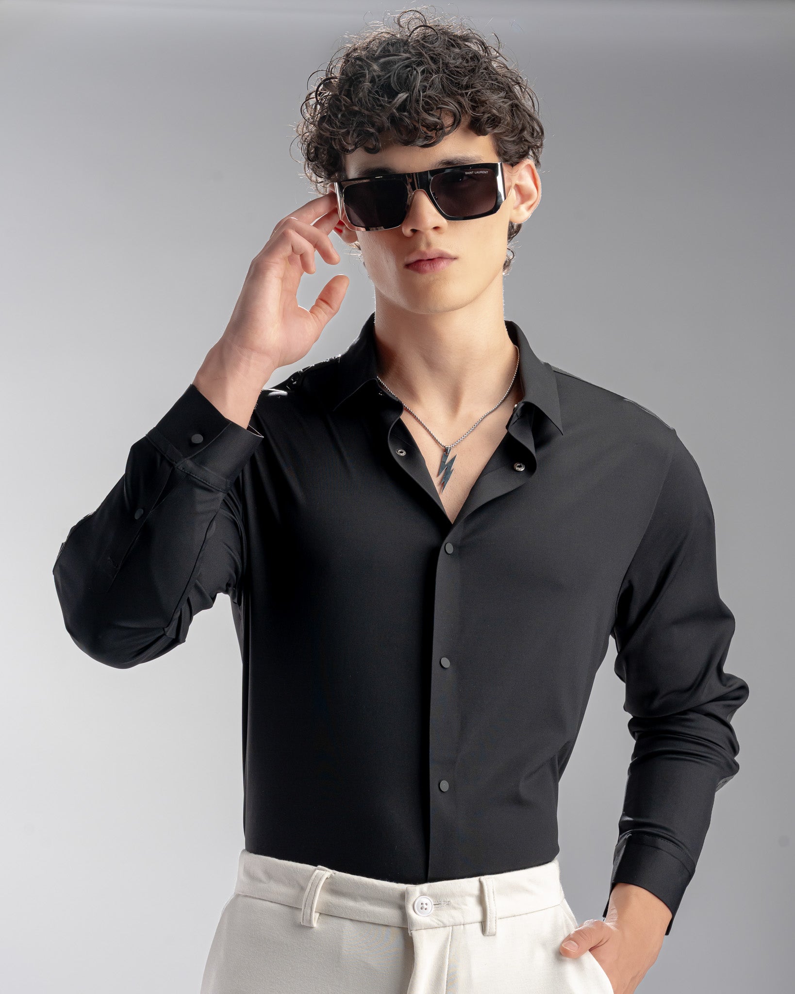 Snowpard Tacta Bonded Shirt Black — front view, men's premium bonded shirt India