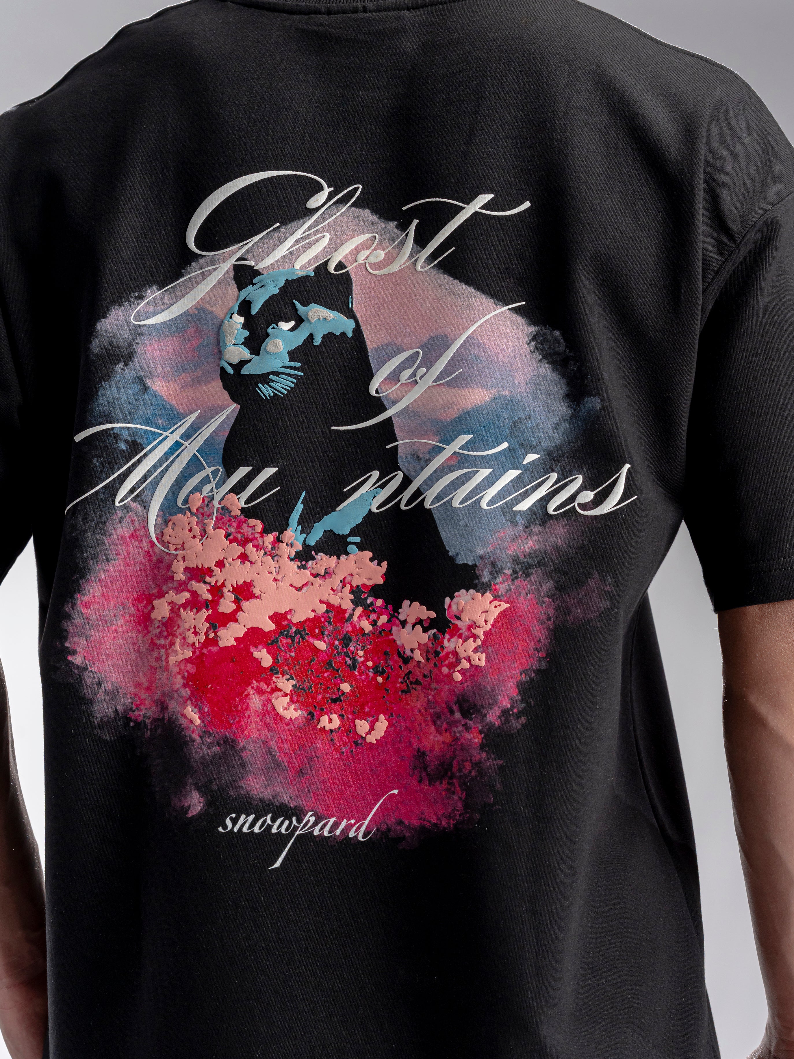SNOWPARD Ghost of Mountains Graphic T-Shirt Black - Model Wearing | Premium Men's Fashion India