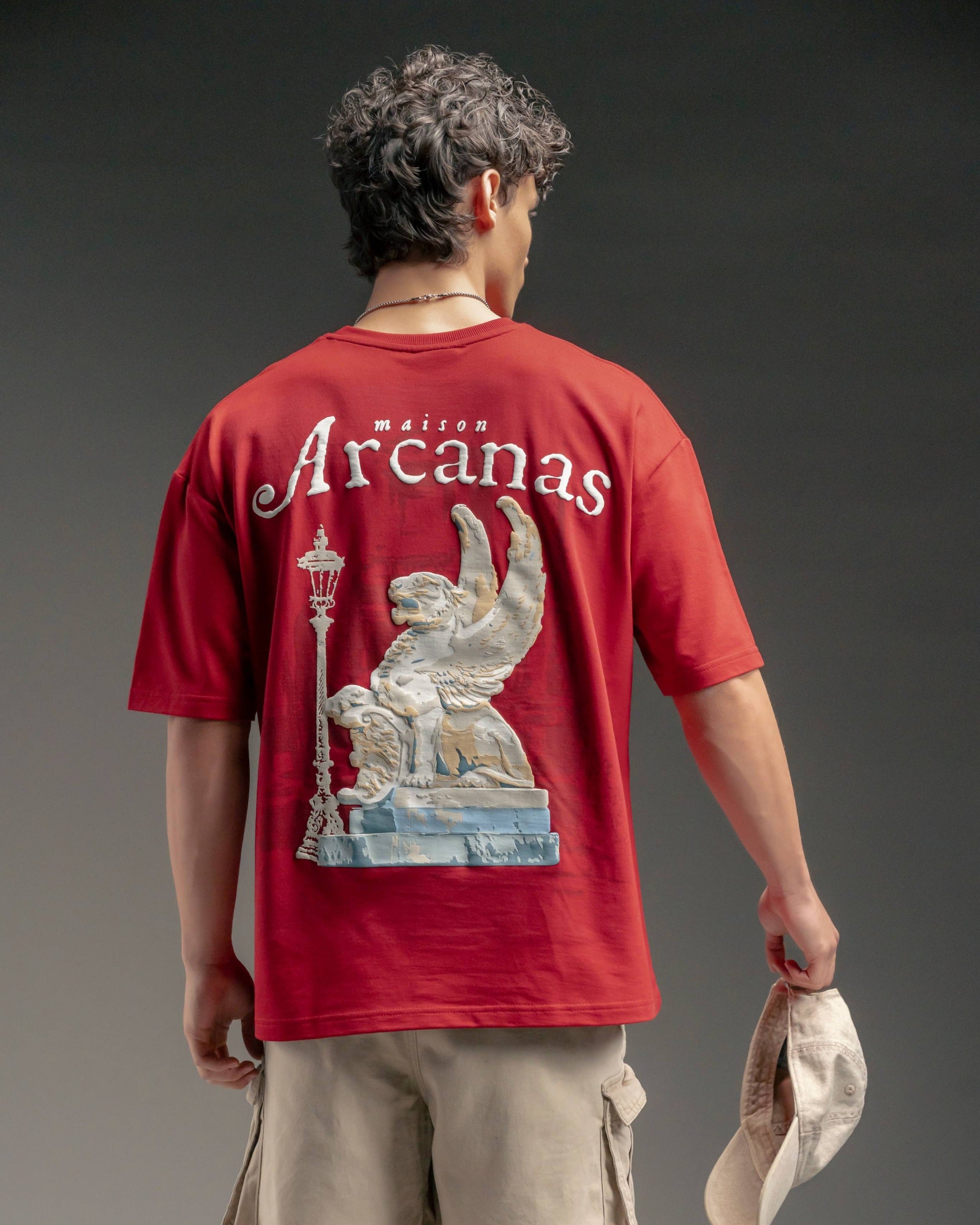 Snowpard Arcanas Puff Print Tee Red — front view, men's puff print t-shirt India