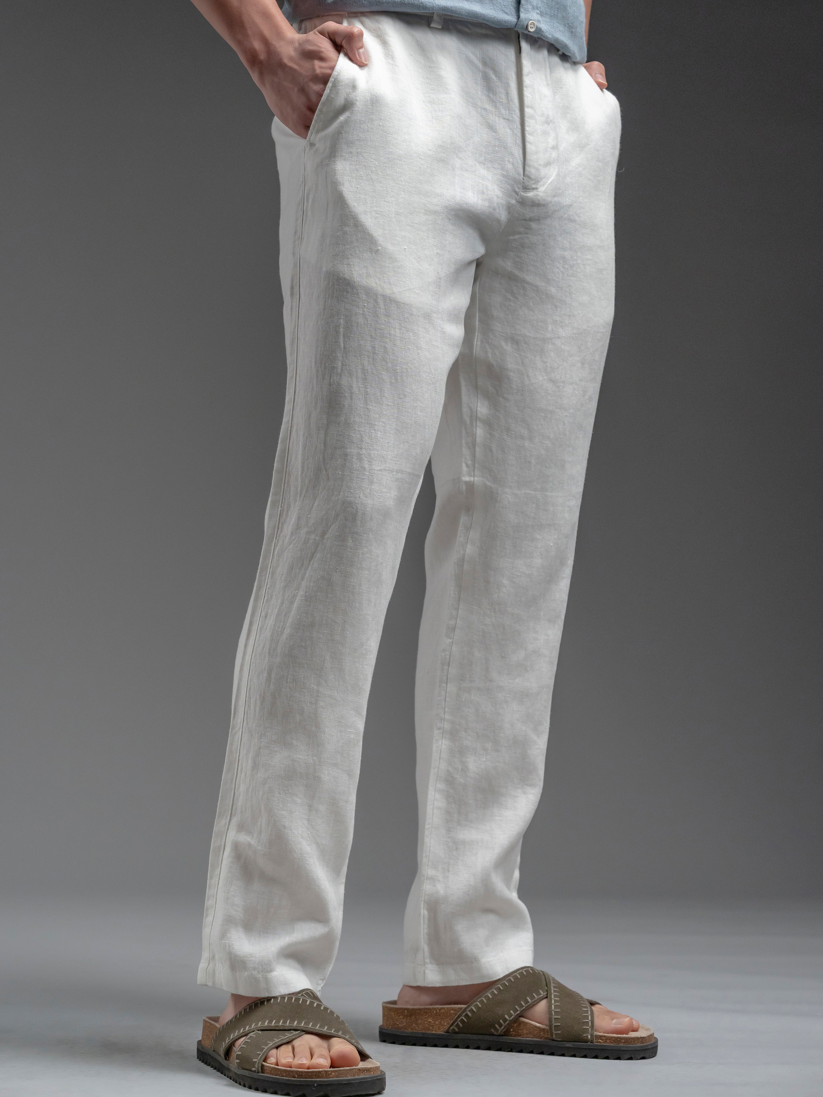 A Man Wearin White Linen Trouser