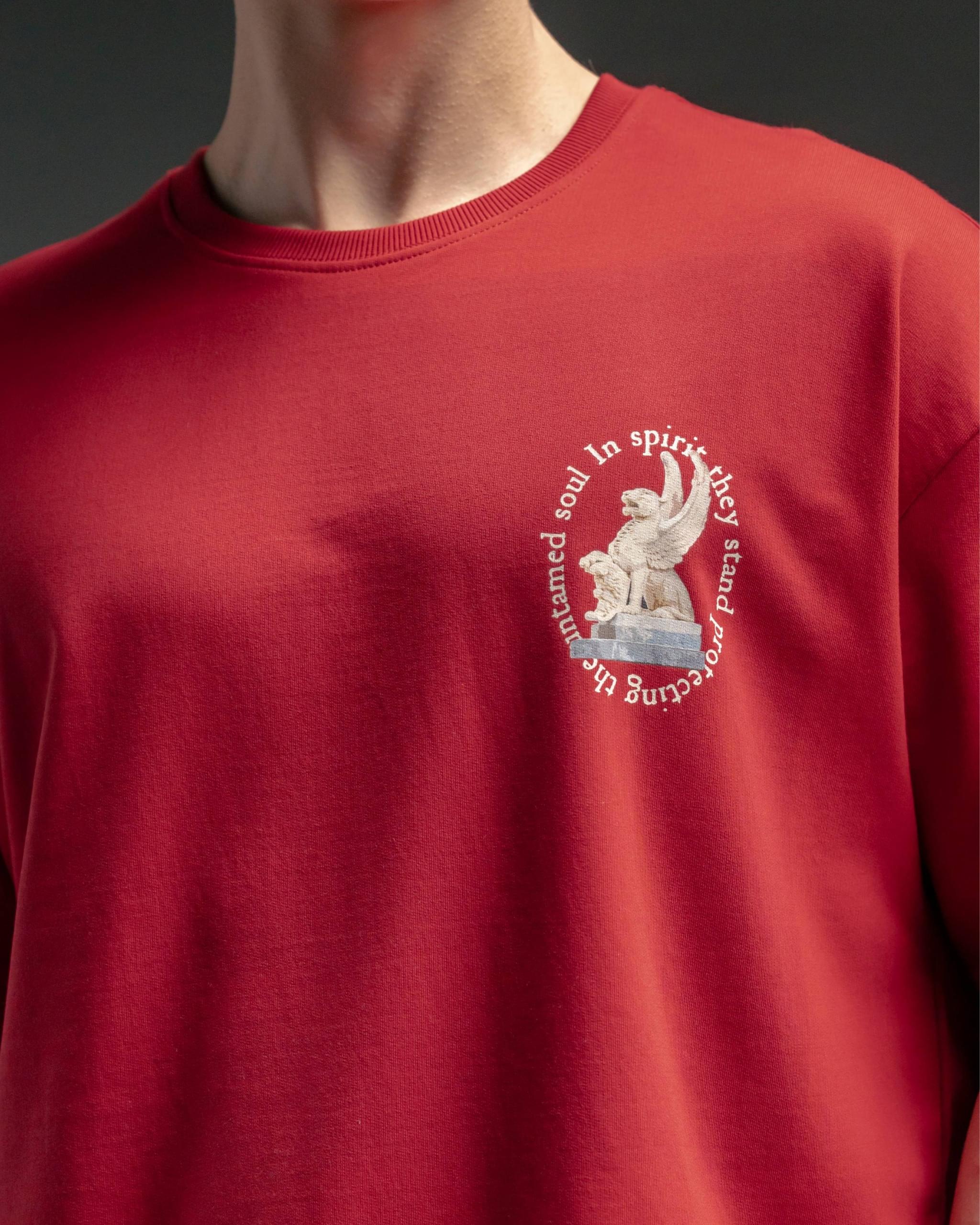 Snowpard Arcanas Puff Print Tee Red — full length, luxury graphic tee Bangalore
