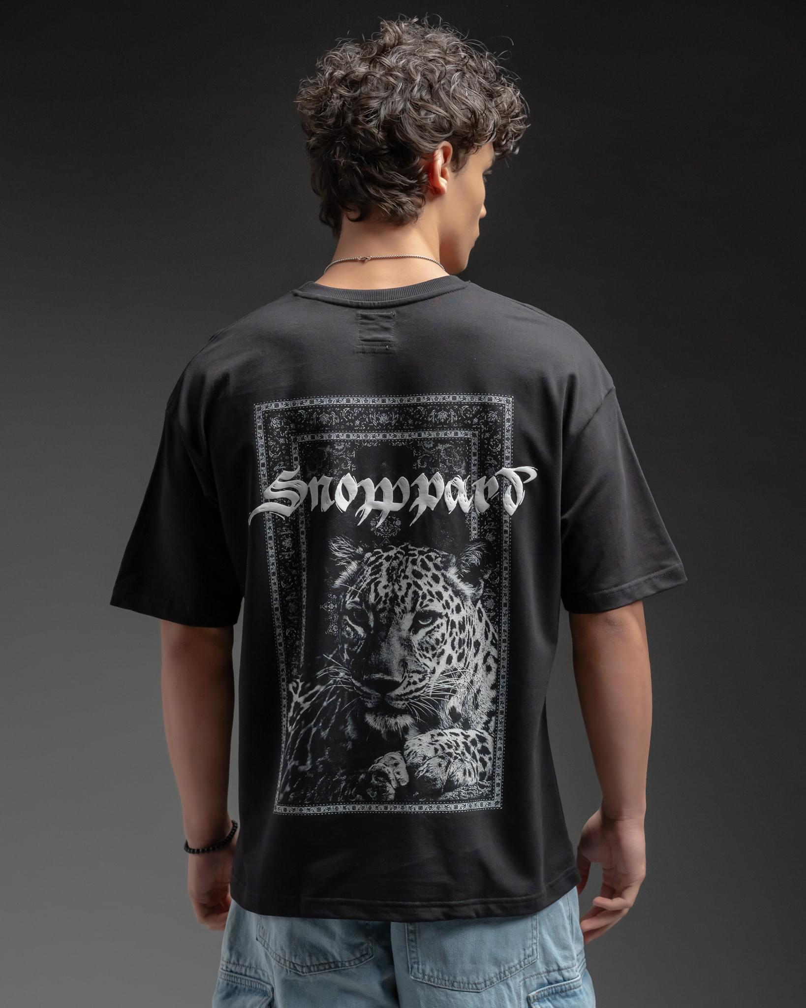 Snowpard Black Carpet Oversized Tee — front view, men's graphic oversized t-shirt India
