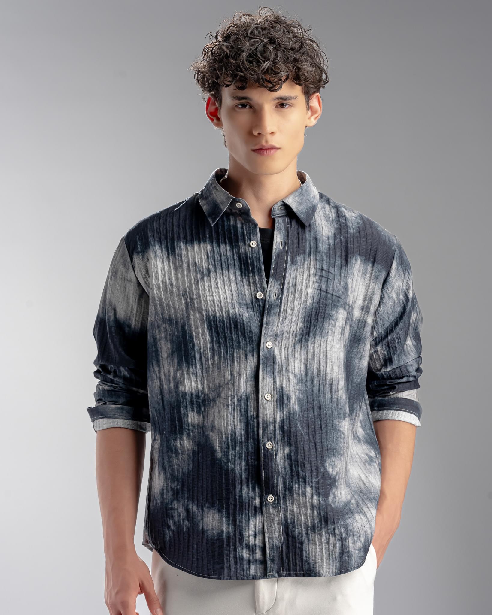 Snowpard Capri Crinkle Shirt Navy — front view, men's crinkle nylon shirt India