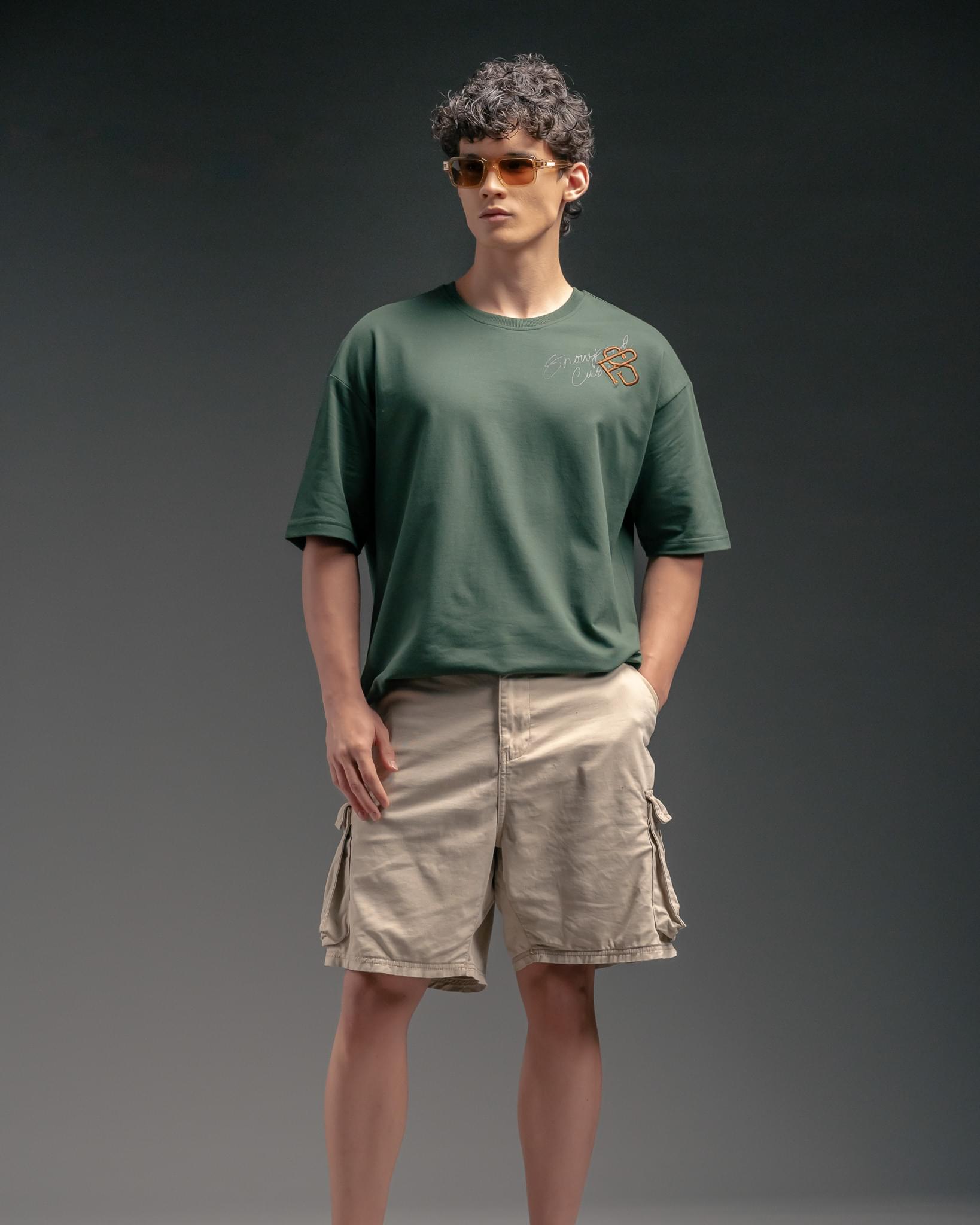 Snowpard Custos Relaxed Tee Forest Green — side view, premium Supima cotton oversized tee