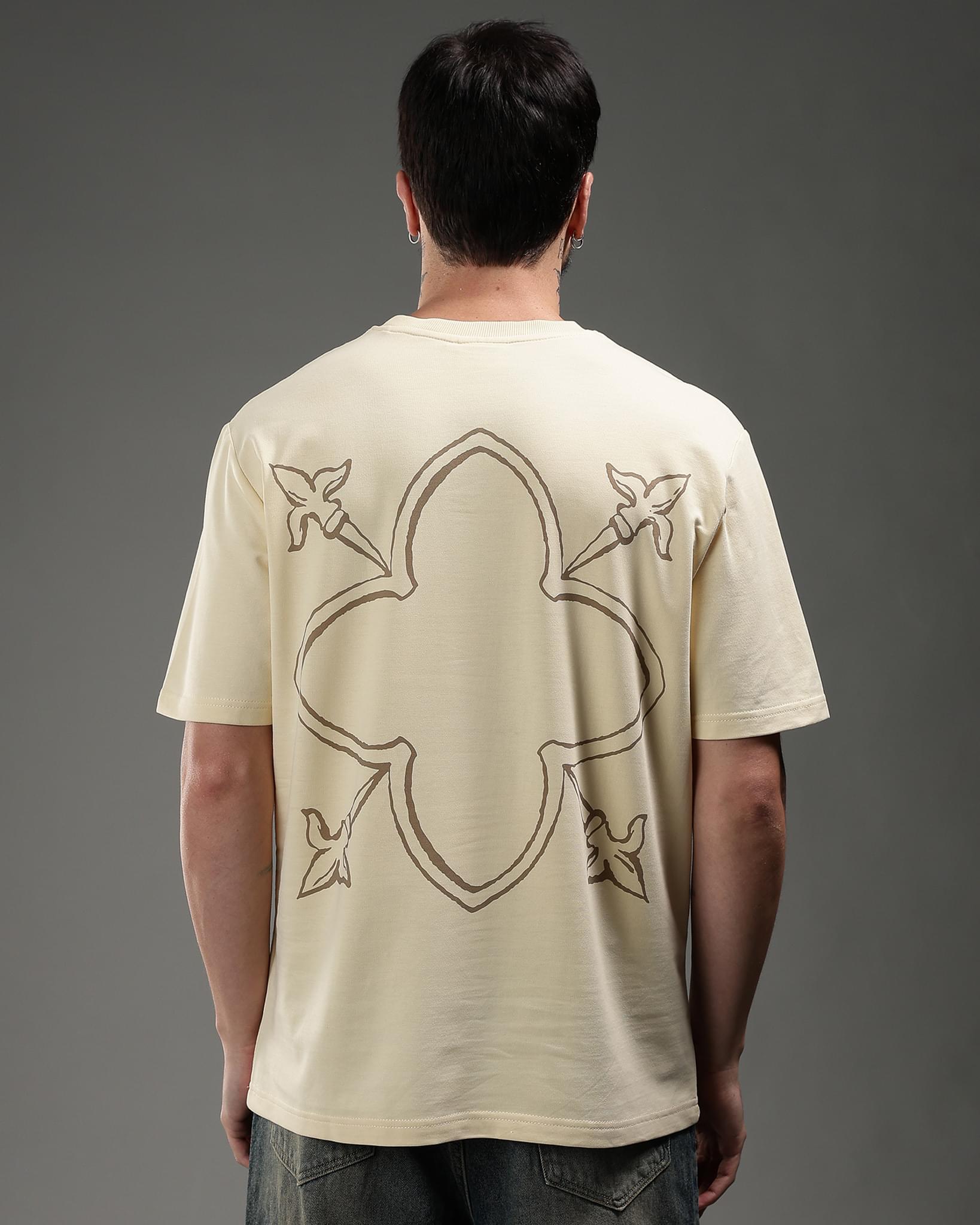 Snowpard Desert Sigil Relaxed Tee Sand Beige — back artwork detail, sigil inspired outline