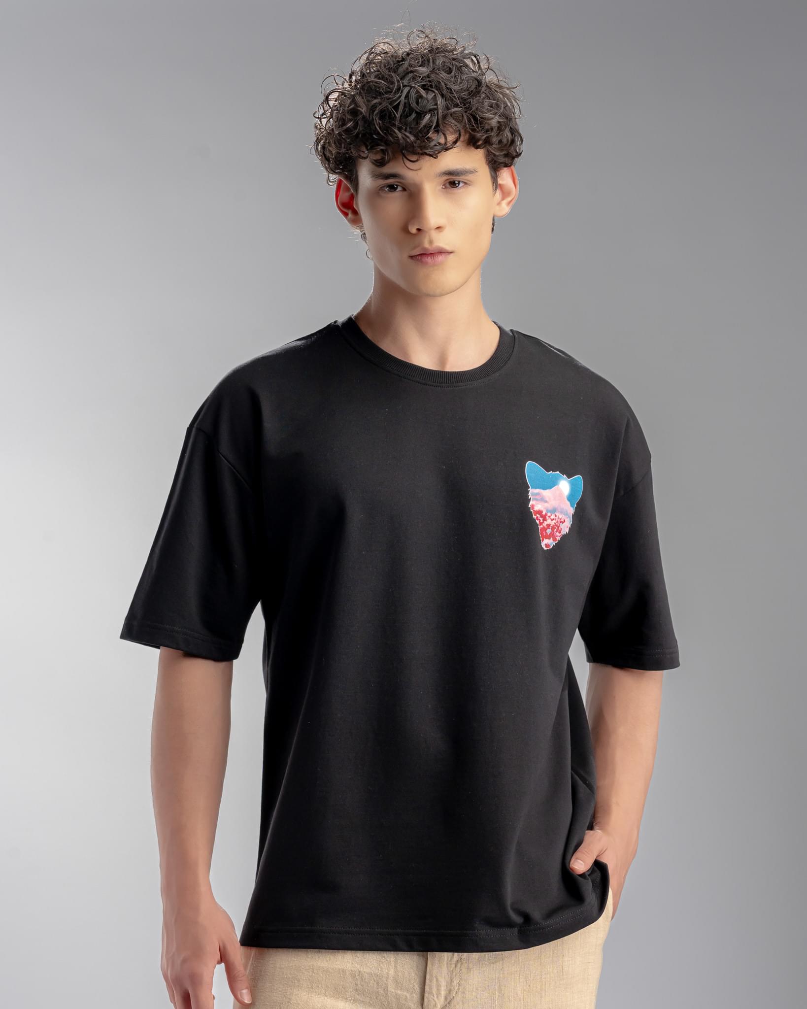 Snowpard Ghost of Mountains Puff Print Tee Black — side view, premium cotton oversized tee