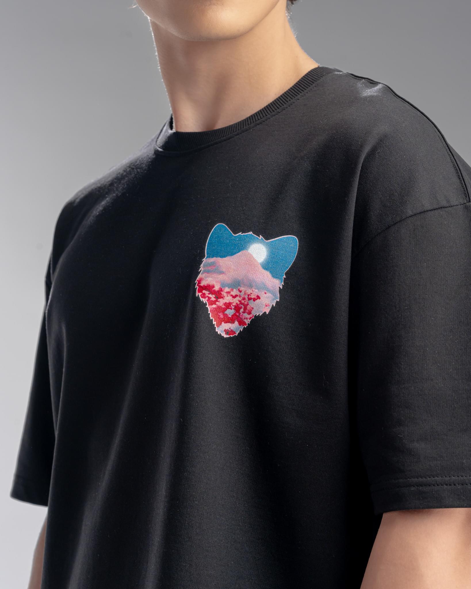 Snowpard Ghost of Mountains Puff Print Tee Black — back artwork detail, raised puff emblem