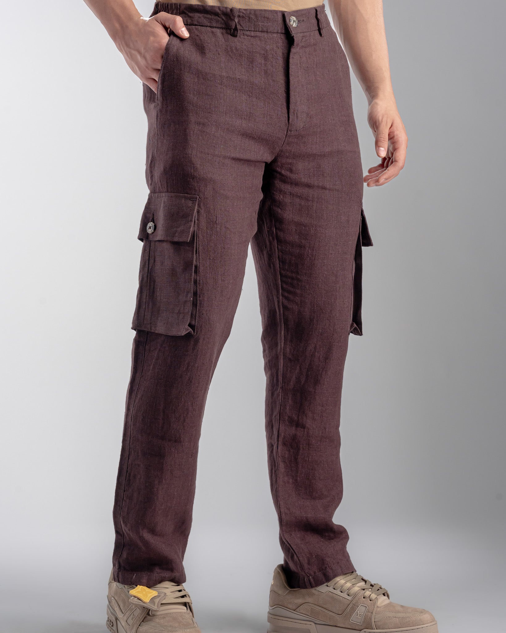 Snowpard Lida Linen Cargo — Maroon, side view