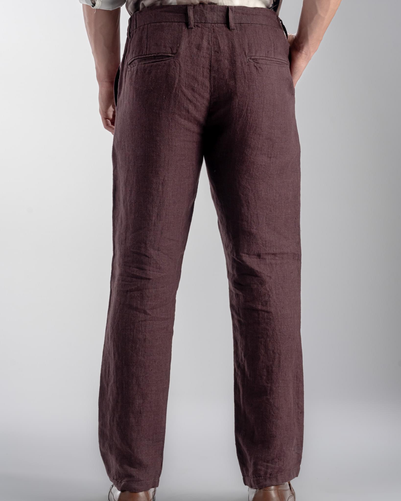 Snowpard Lino Linen Trouser Maroon — full length, luxury menswear India