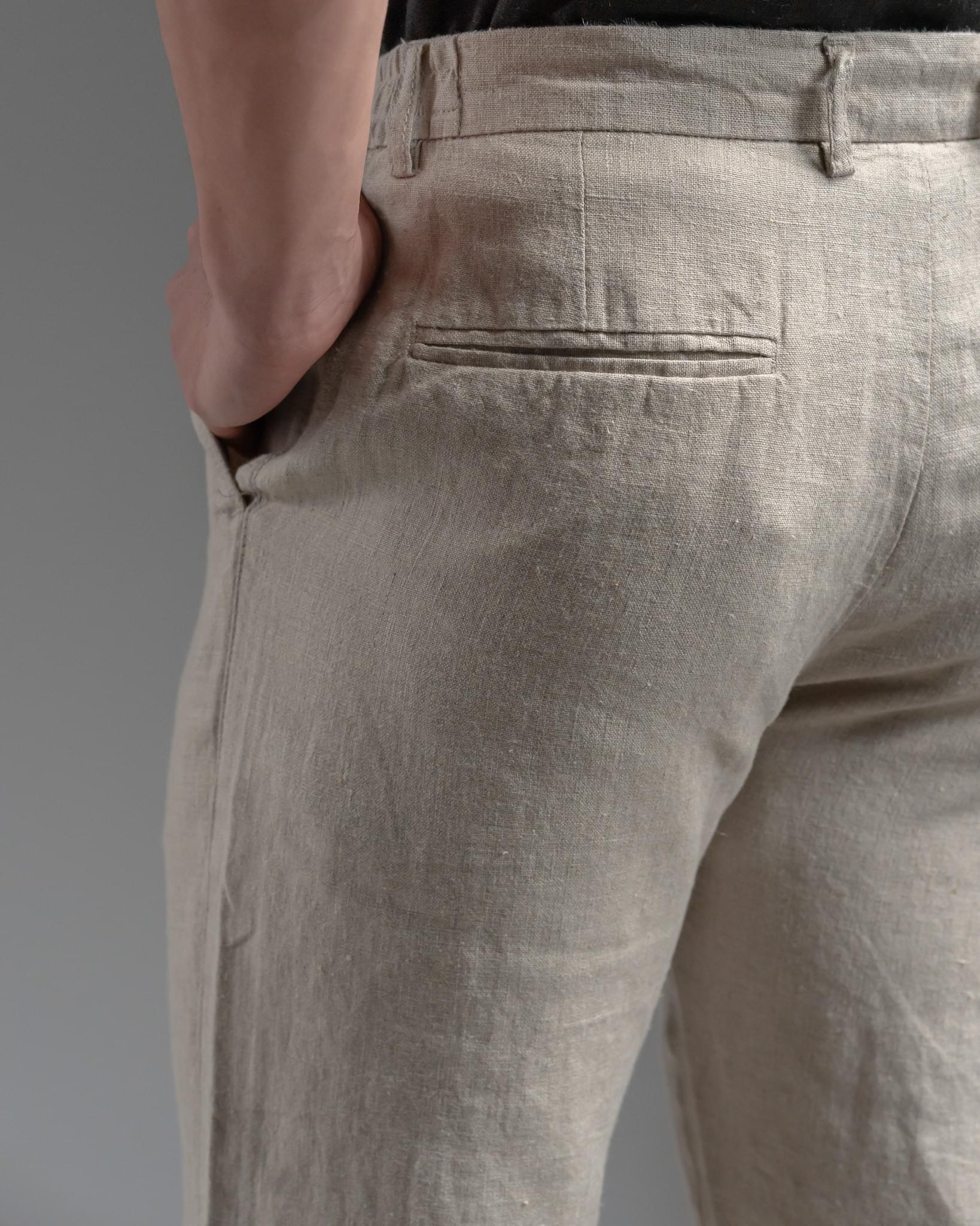 Snowpard Lino Linen Trouser Sand — fabric detail, pure linen texture close-up
