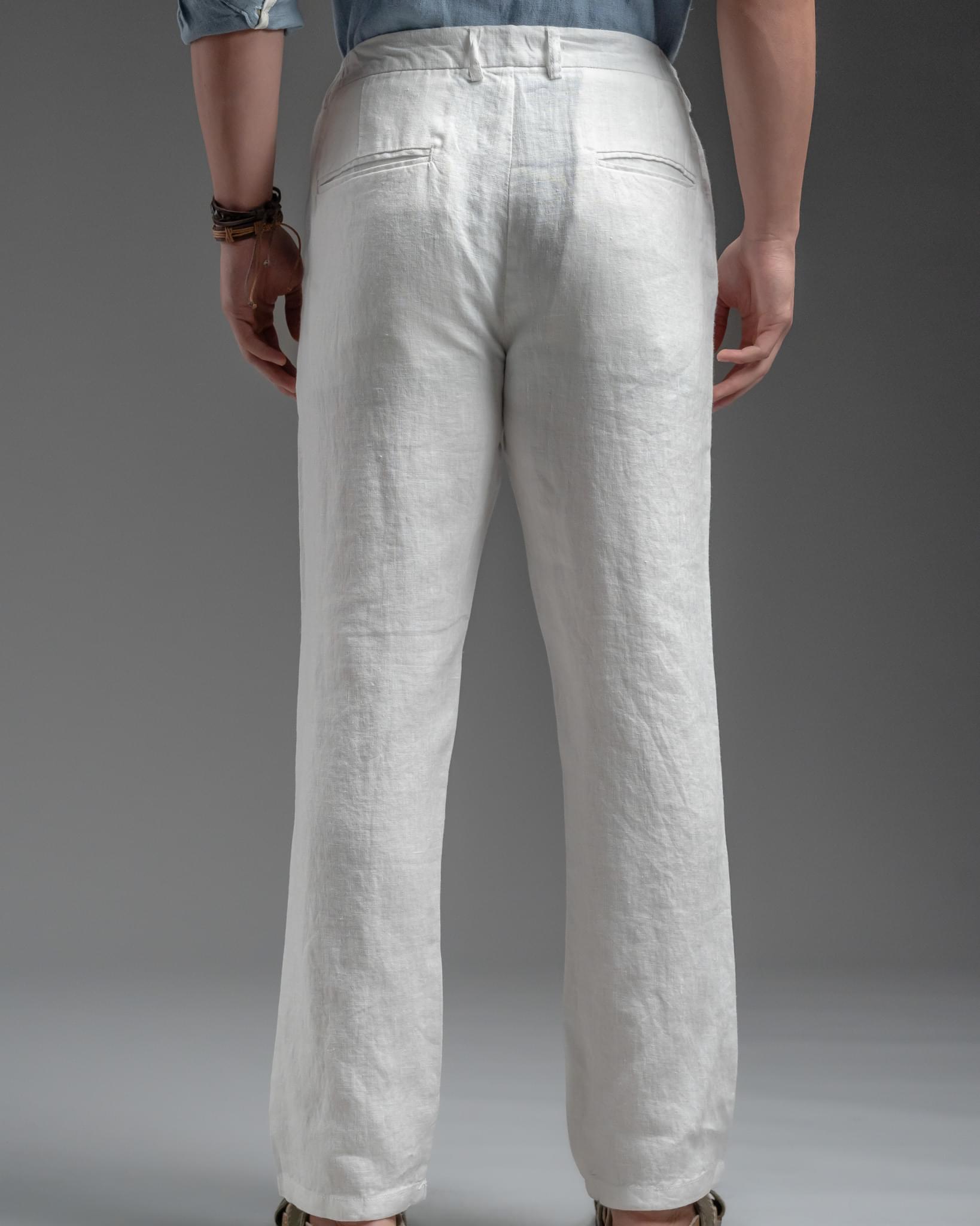Snowpard Lino Linen Trouser White — back view, breathable linen trouser Bangalore