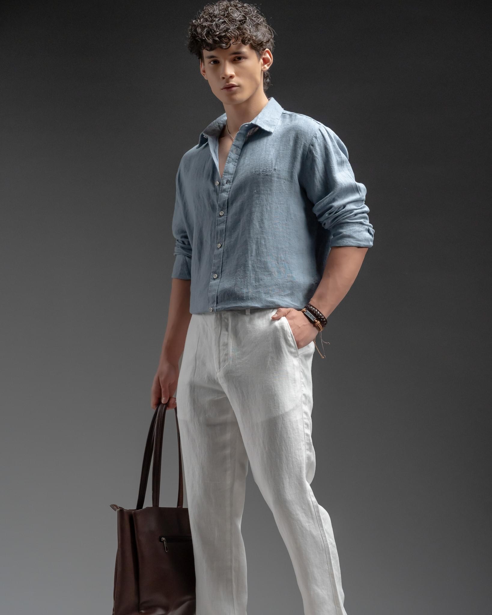 Snowpard Lino Linen Trouser White — full length, luxury menswear India