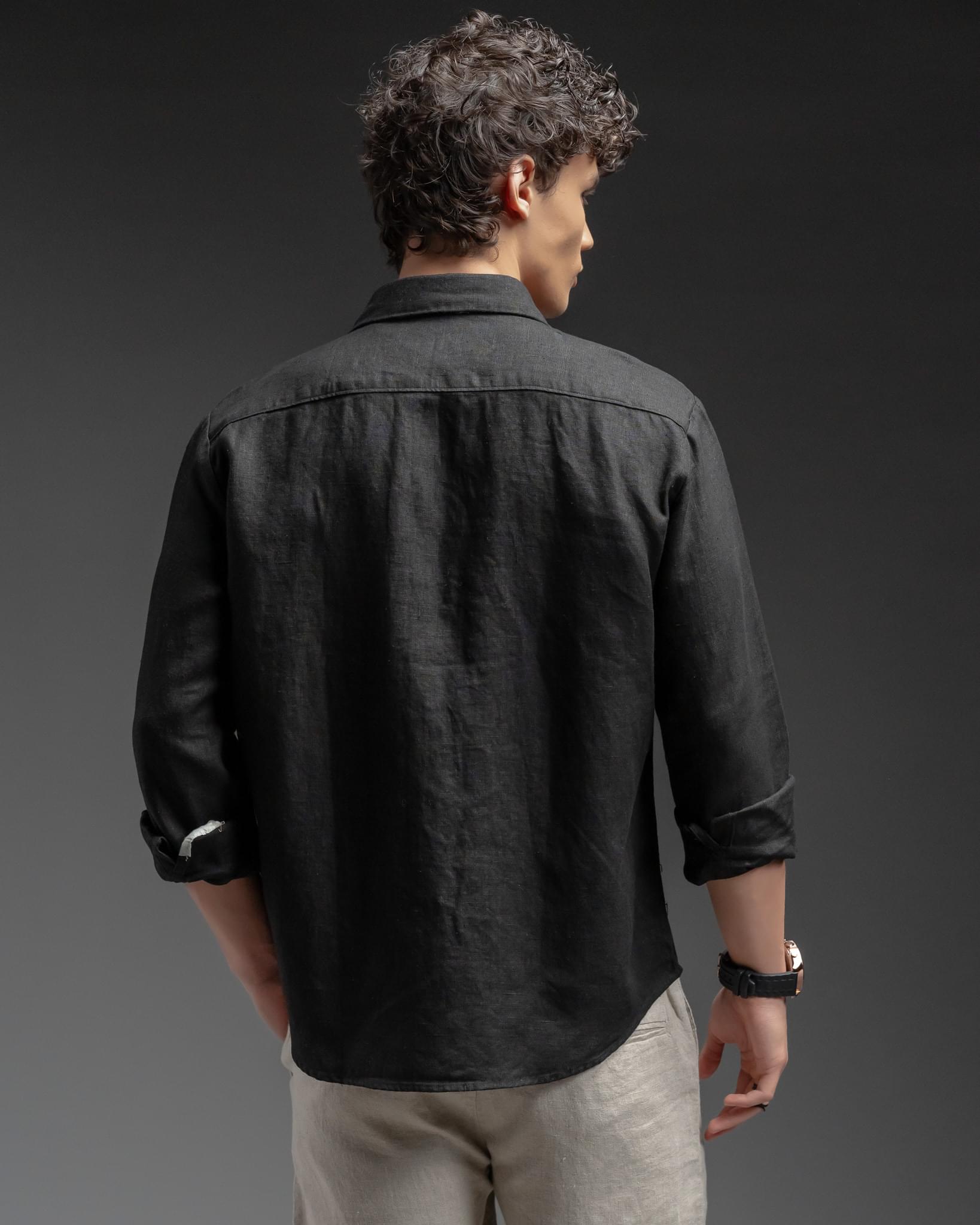 Snowpard Lucca Linen Shirt Black — back view, luxury linen shirt Bangalore