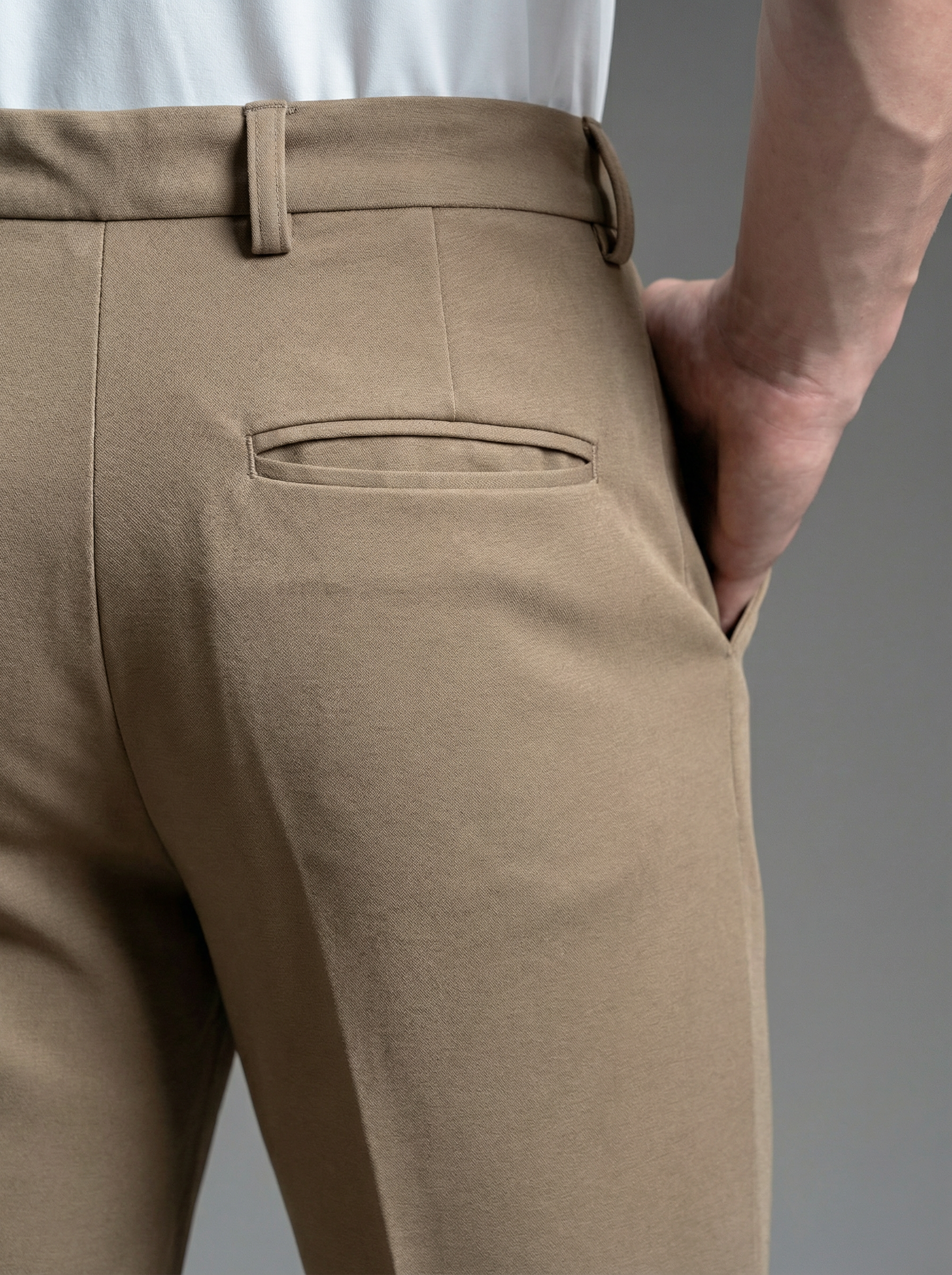 Snowpard Lyon Stretch Trouser Beige — full length, luxury menswear India