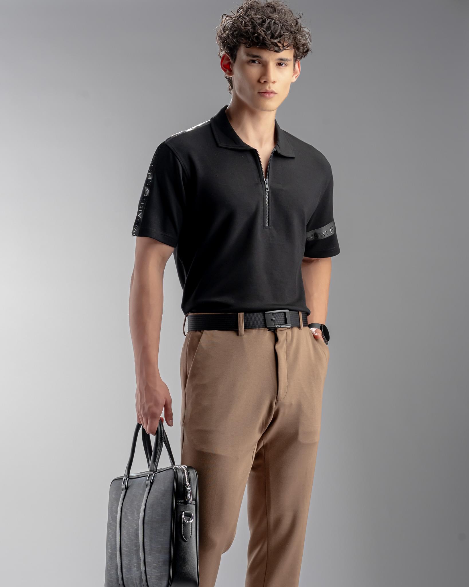Snowpard Lyon Stretch Trouser Brown — full length, luxury menswear India