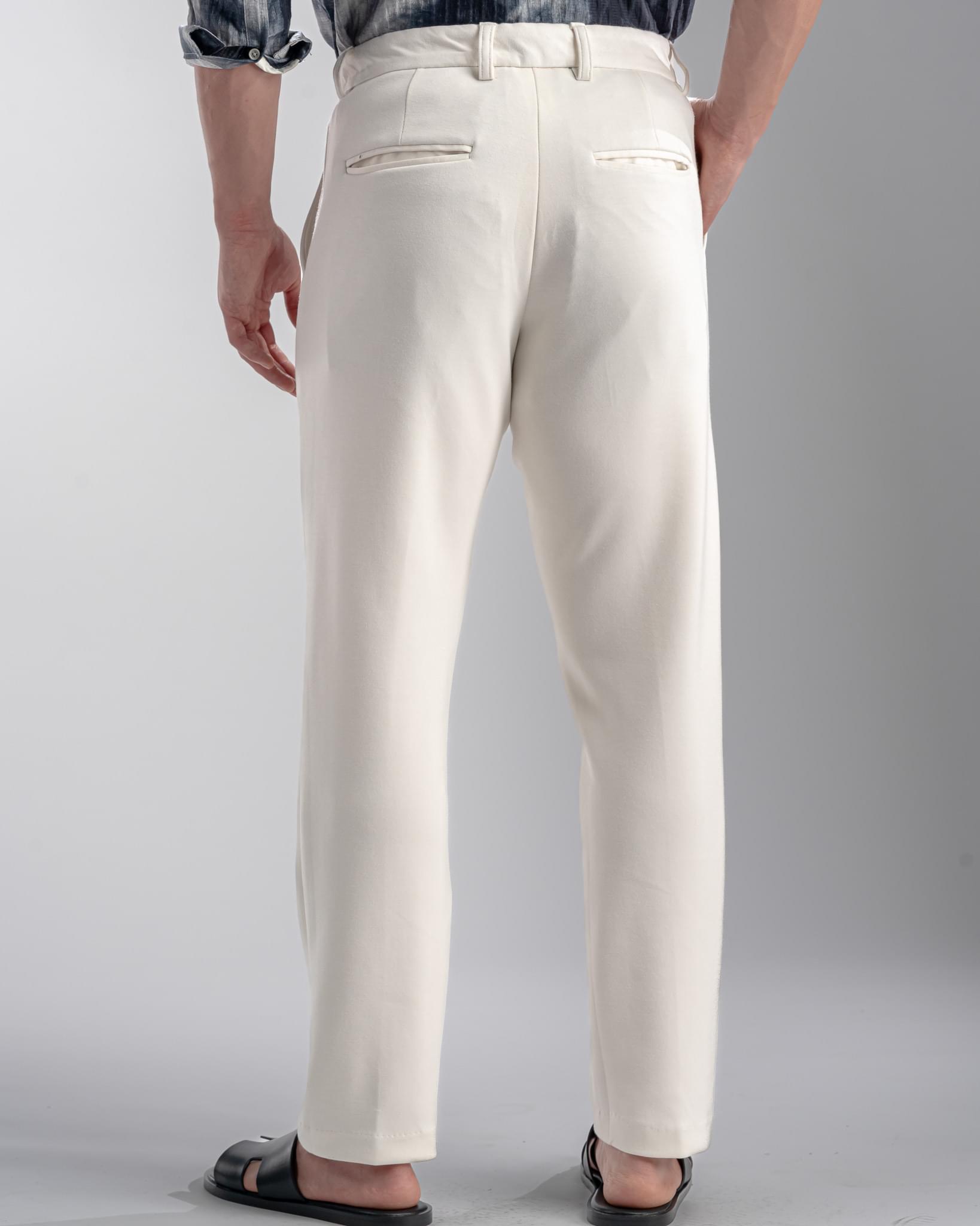 Snowpard Lyon Stretch Trouser White — waistband detail, scuba stretch trouser