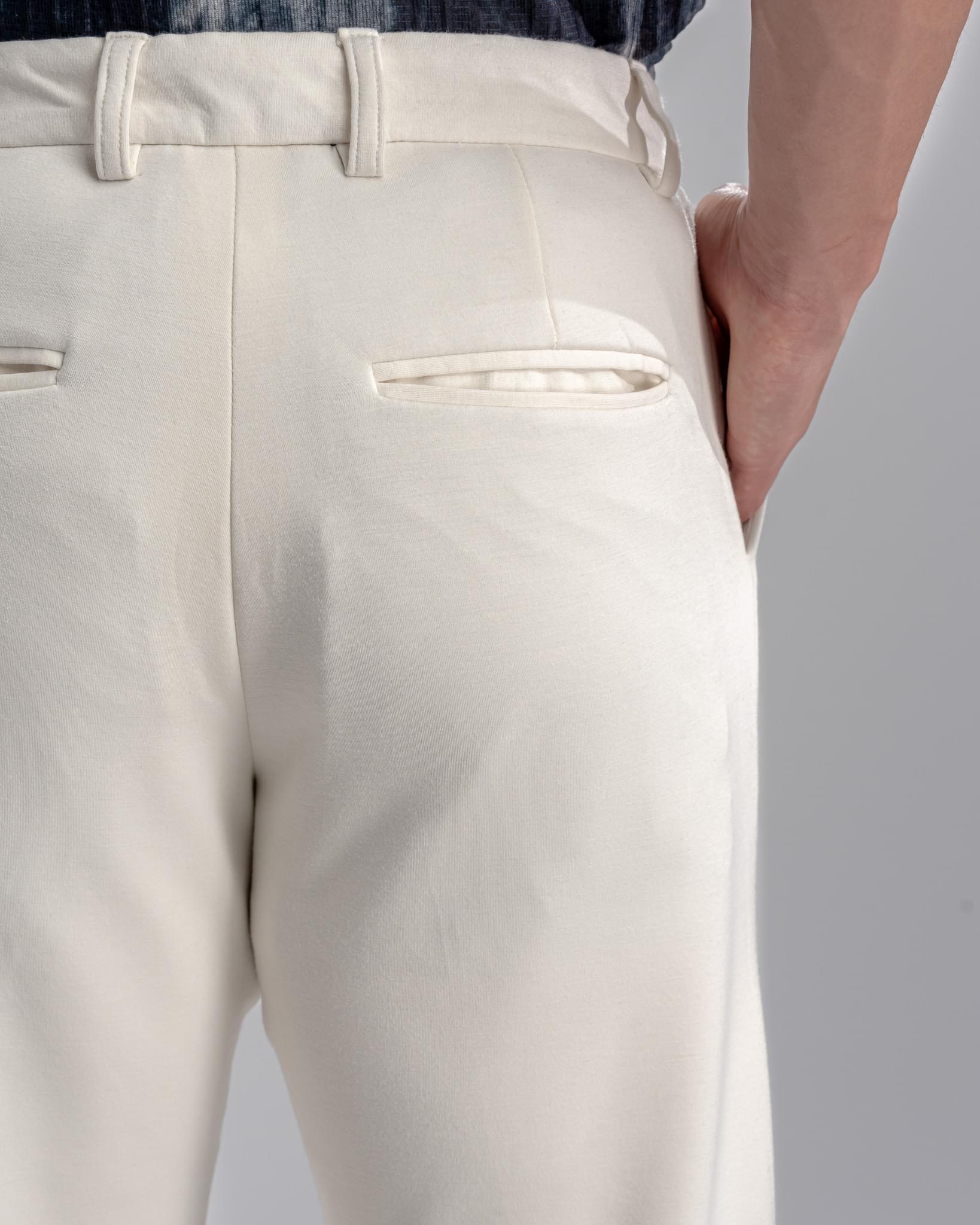Snowpard Lyon Stretch Trouser White — back view, men's formal stretch trouser Bangalore