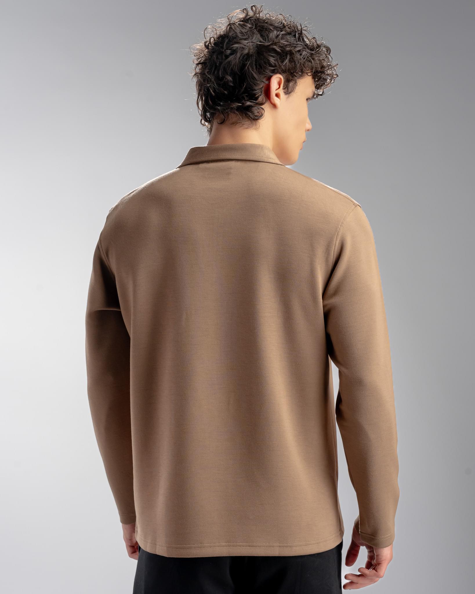 Snowpard Milan Long Sleeve Zip Polo Brown — back view, men's luxury polo Bangalore