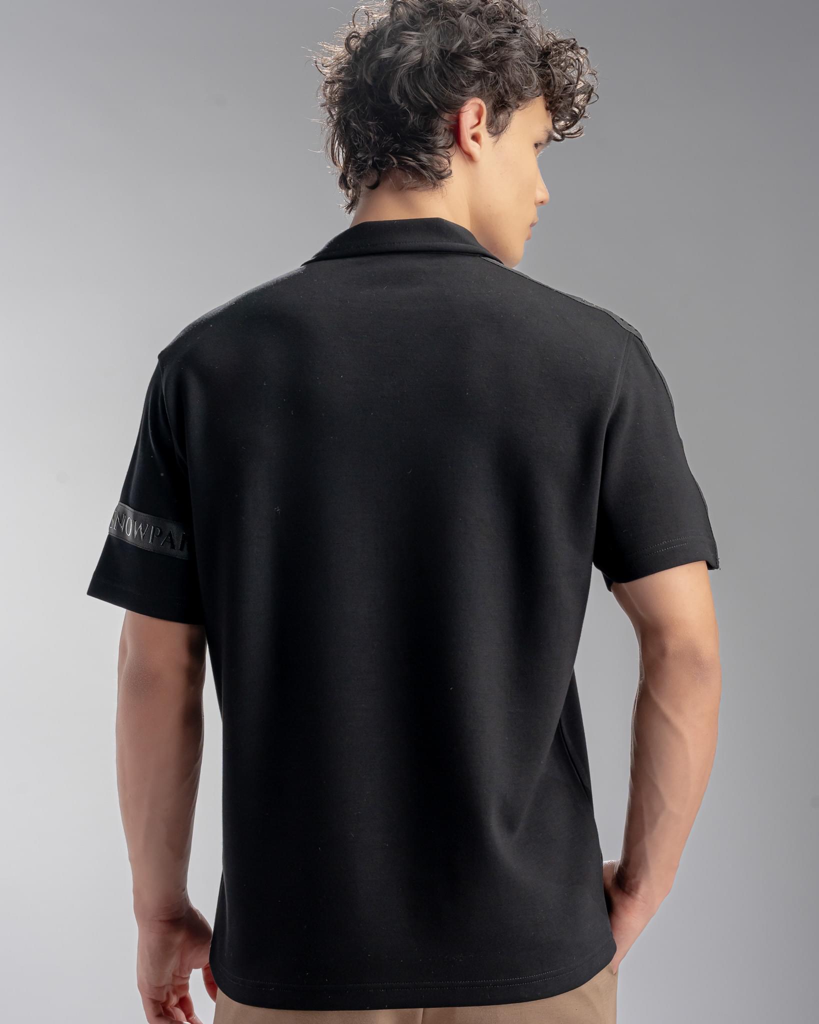 Snowpard Milan Zip Polo Black — back view, men's smart casual polo Bangalore