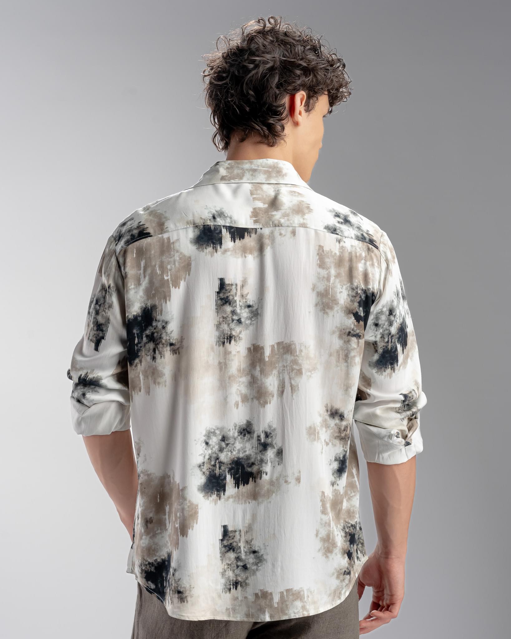 Snowpard Oslo Abstract Rayon Shirt Olive — back view, premium printed rayon shirt Bangalore