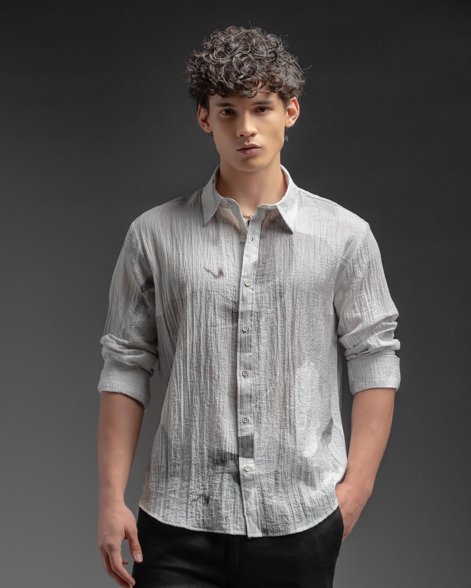 Snowpard Riva Crinkle Shirt White — front view, men's crinkle nylon shirt India