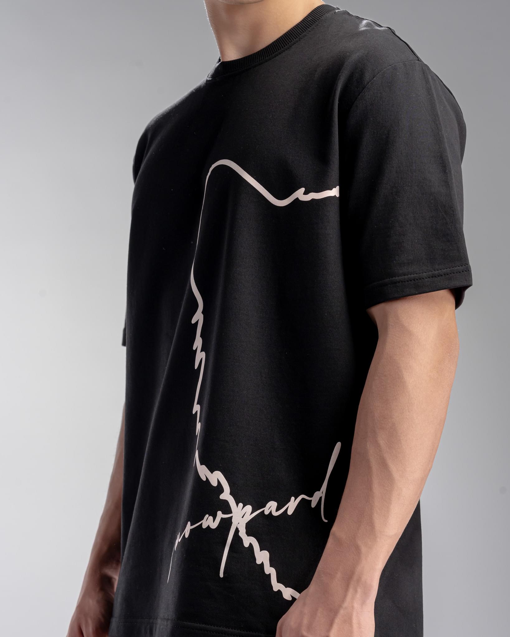 Snowpard Signature Script Tee Black — full length, luxury graphic tee Bangalore