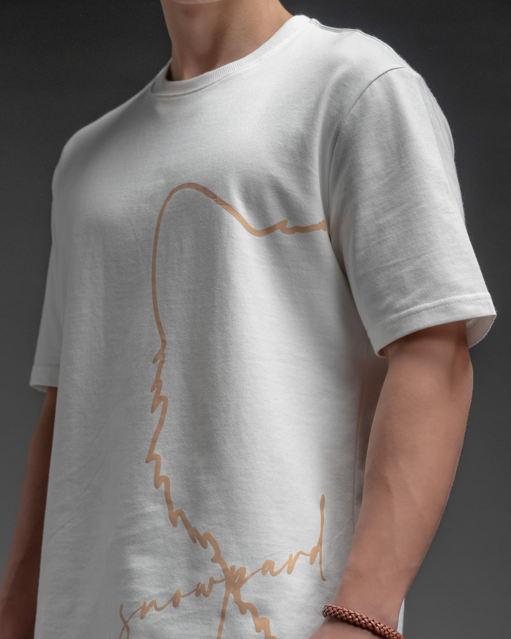 Snowpard Signature Script Tee White — side view, premium cotton graphic tee